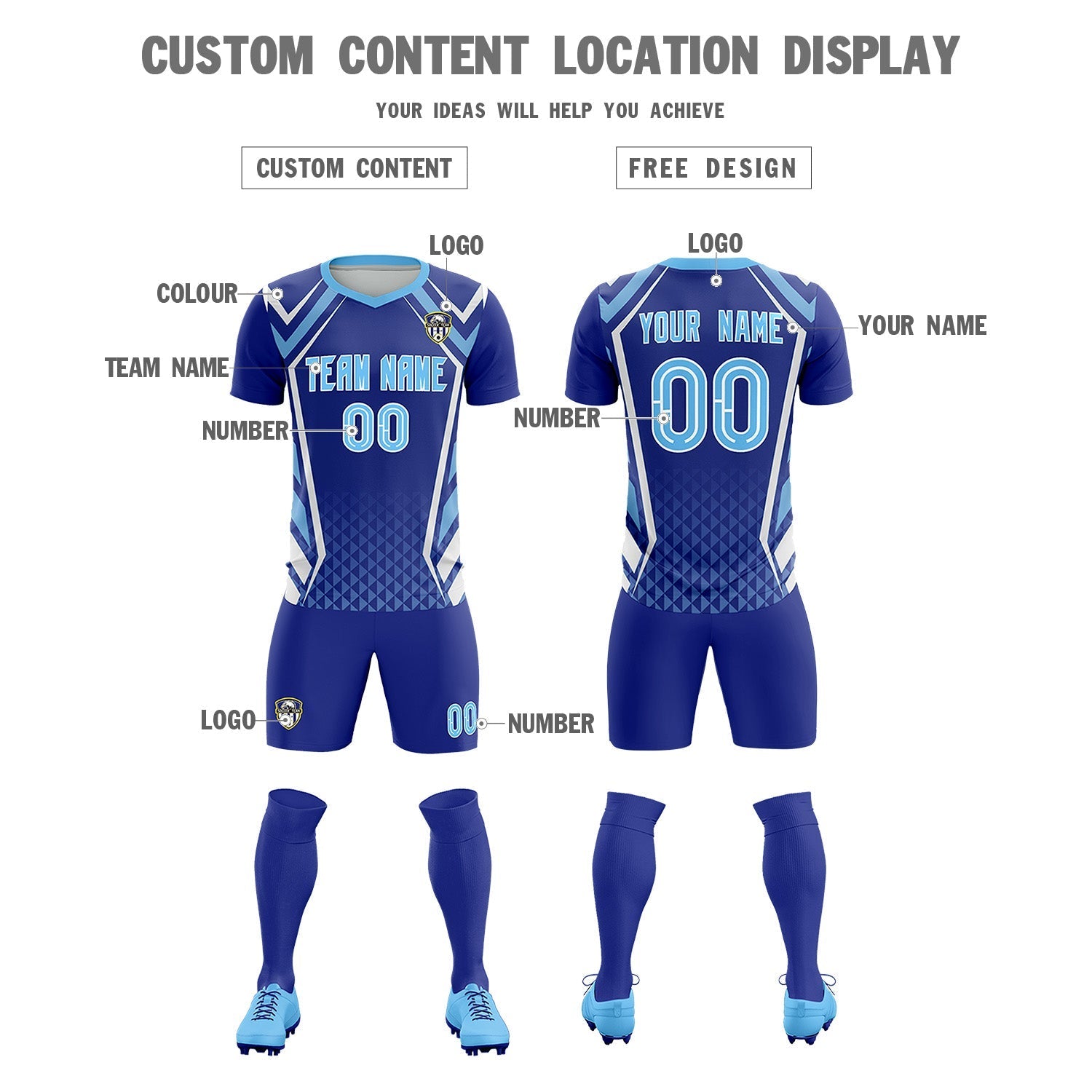 Custom Royal Abstract Breathable Soccer Tops/Sets Jersey