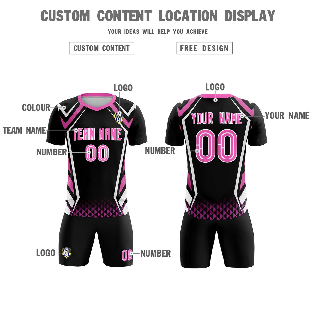 Custom Black Abstract Breathable Soccer Tops/Sets Jersey