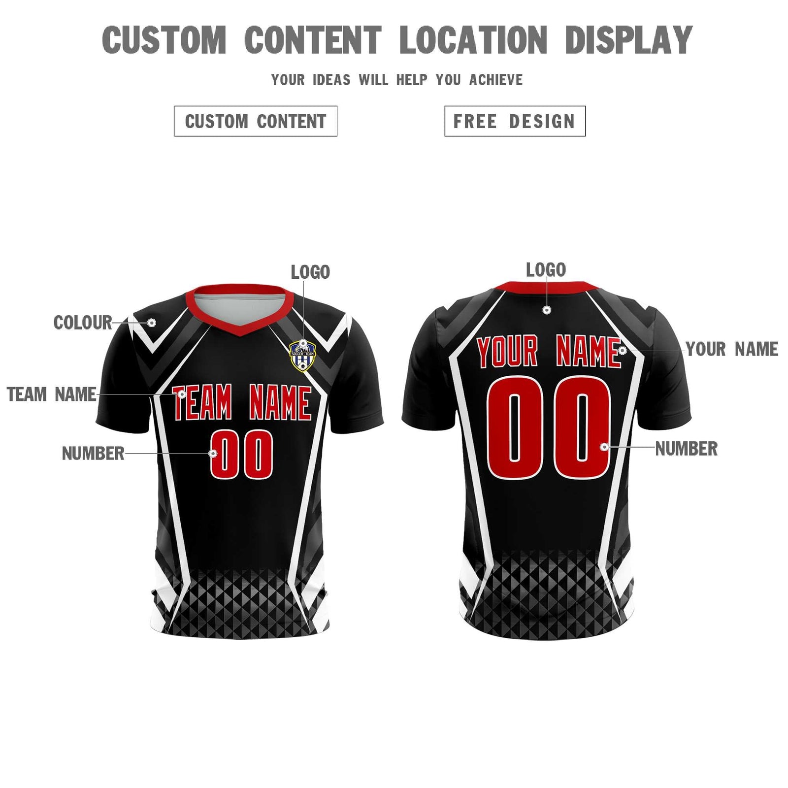 Custom Black Abstract Breathable Soccer Tops/Sets Jersey