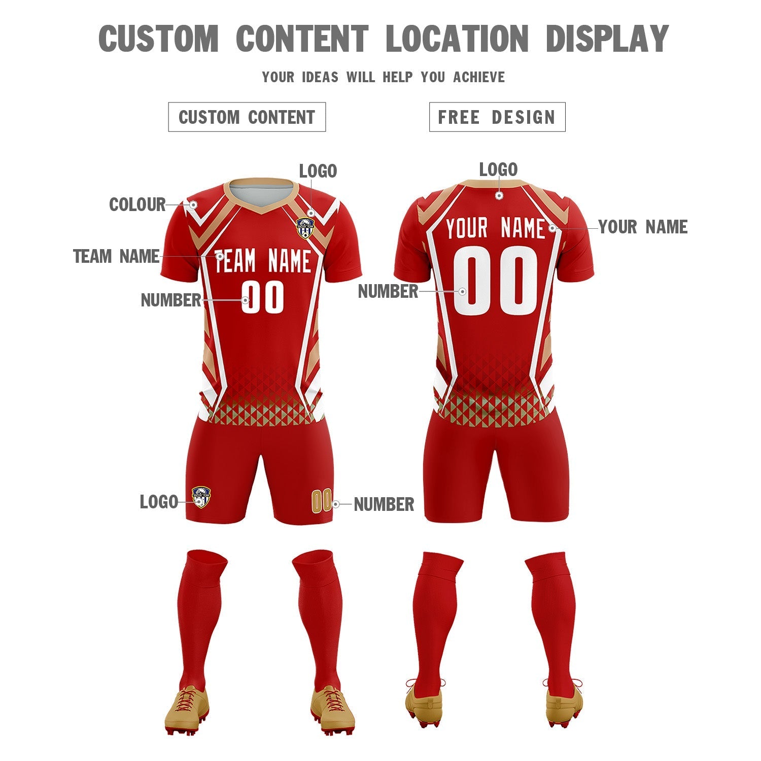 Custom Red Abstract Breathable Soccer Tops/Sets Jersey