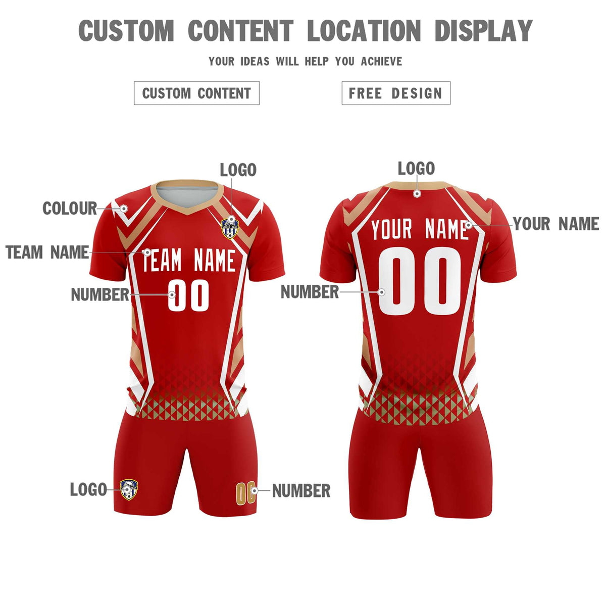 Custom Red Abstract Breathable Soccer Tops/Sets Jersey