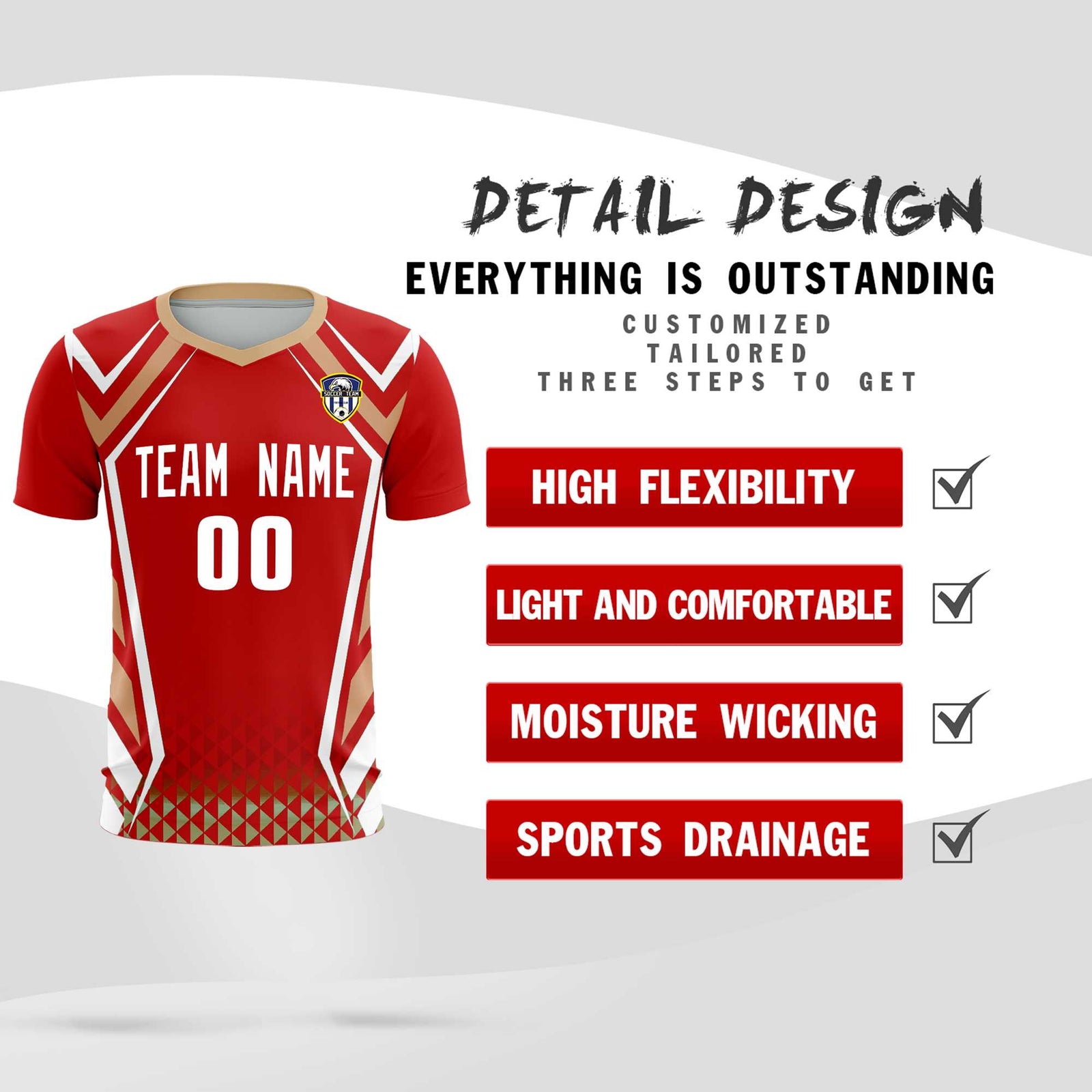 Custom Red Abstract Breathable Soccer Tops/Sets Jersey
