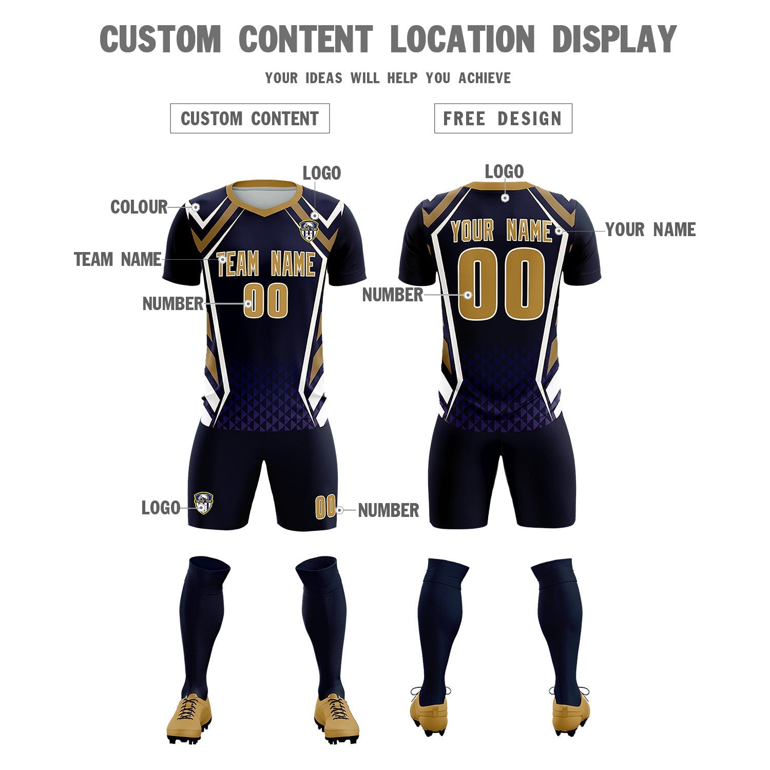 Custom Navy Abstract Breathable Soccer Tops/Sets Jersey