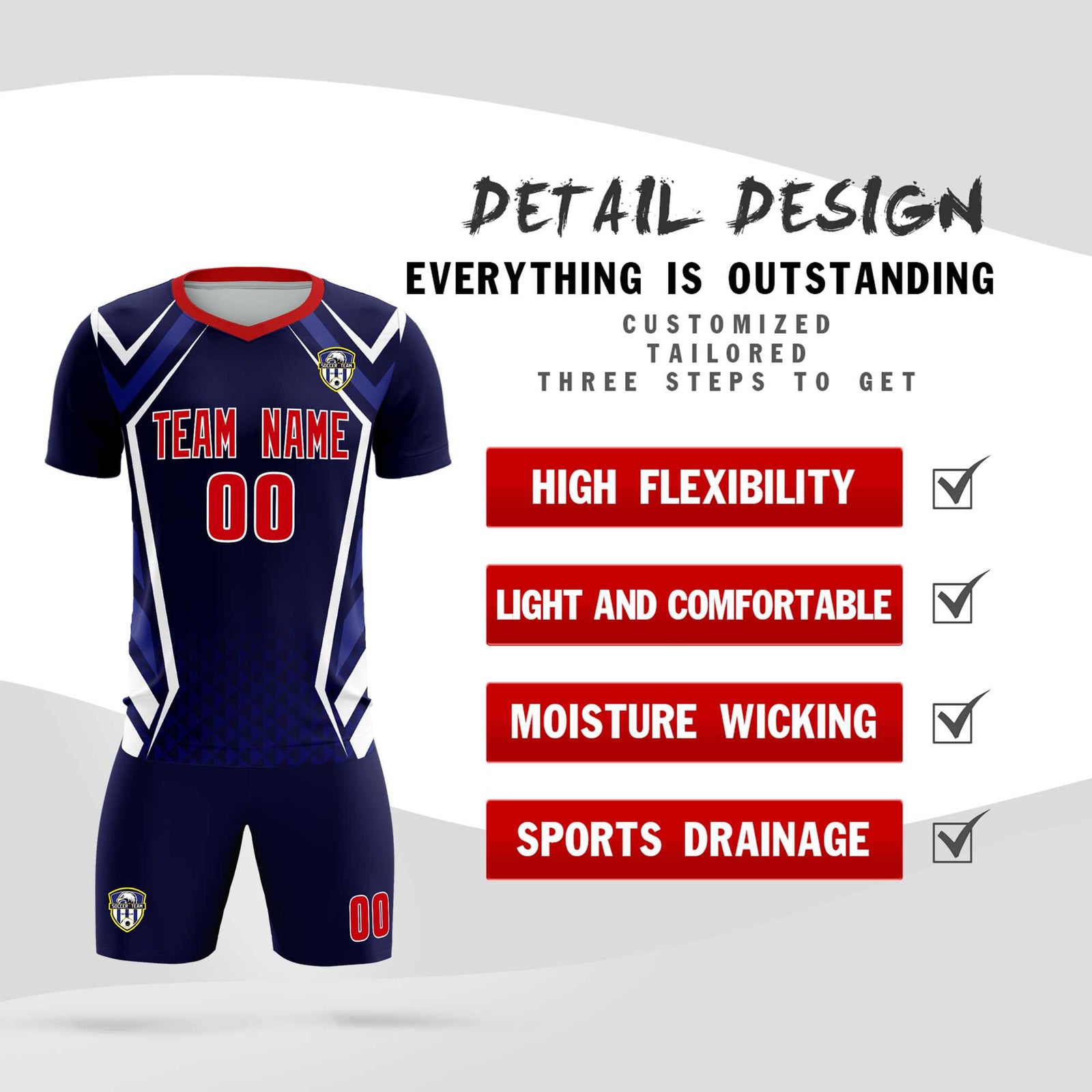 Custom Navy Abstract Breathable Soccer Tops/Sets Jersey