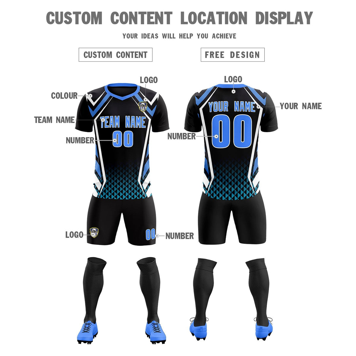 Custom Black Abstract Breathable Soccer Tops/Sets Jersey