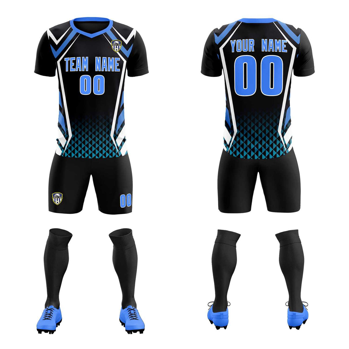 Custom Black Abstract Breathable Soccer Tops/Sets Jersey
