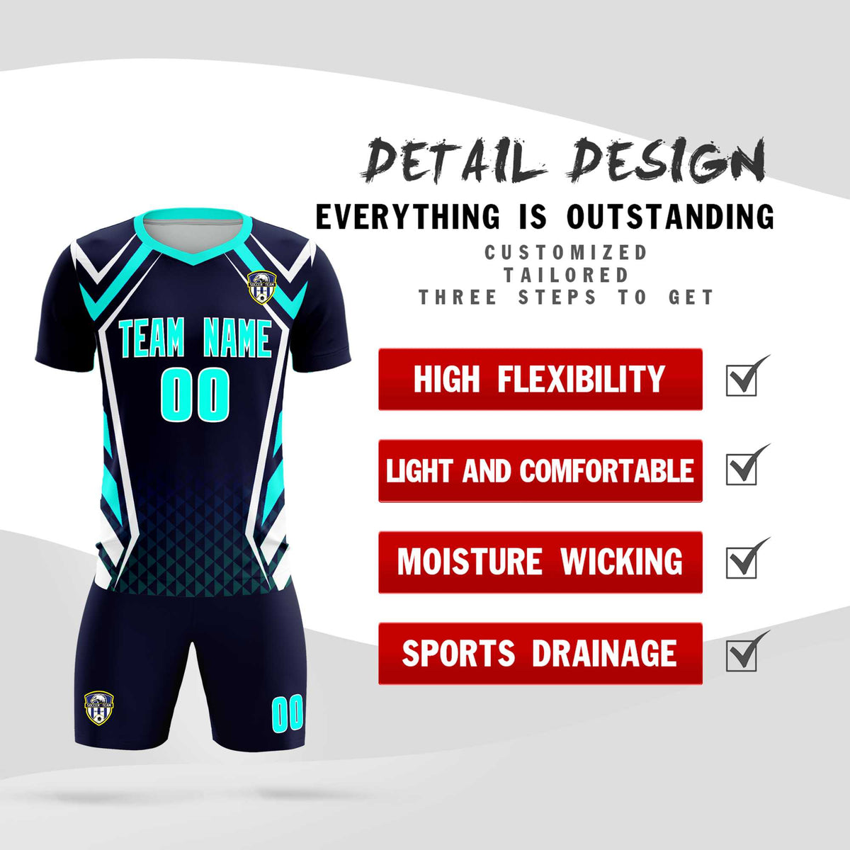 Custom Navy Abstract Breathable Soccer Tops/Sets Jersey