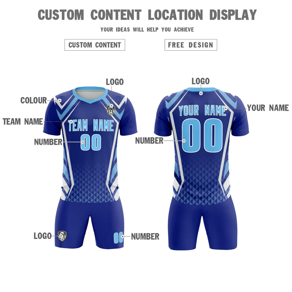 Custom Royal Abstract Breathable Soccer Tops/Sets Jersey