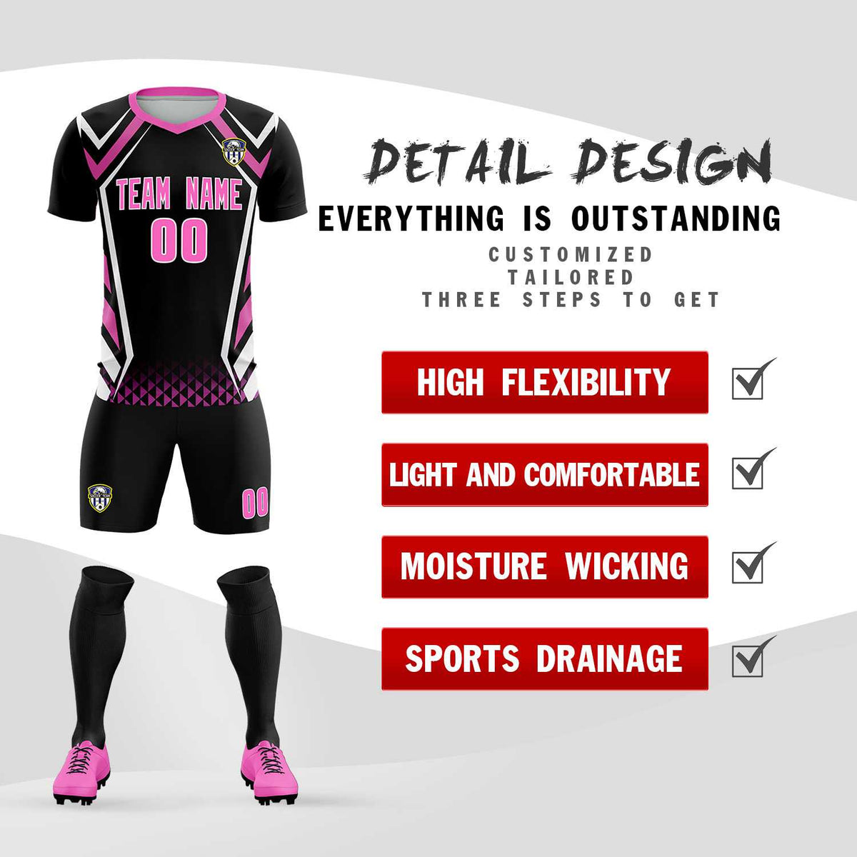 Custom Black Abstract Breathable Soccer Tops/Sets Jersey