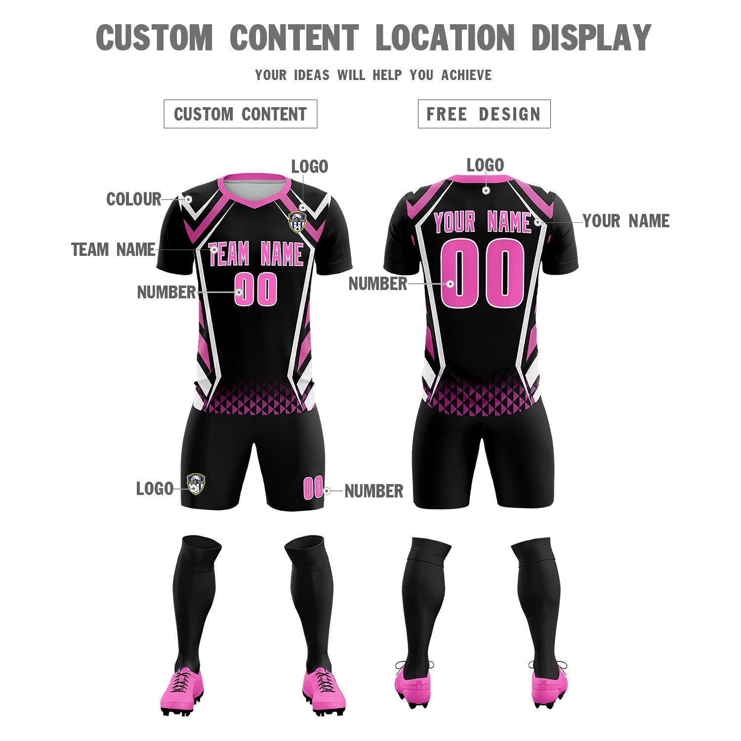 Custom Black Abstract Breathable Soccer Tops/Sets Jersey