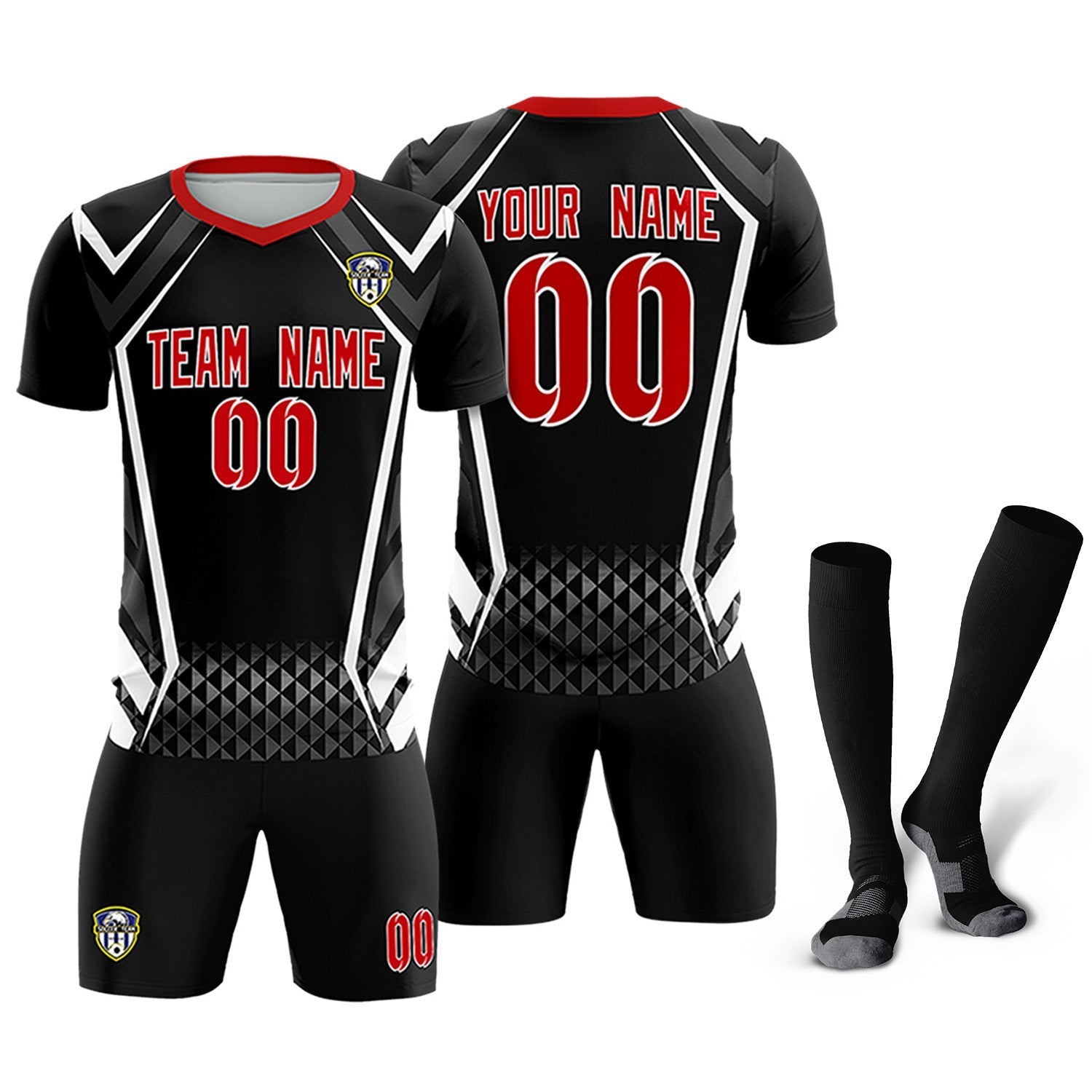Custom Black Abstract Breathable Soccer Tops/Sets Jersey