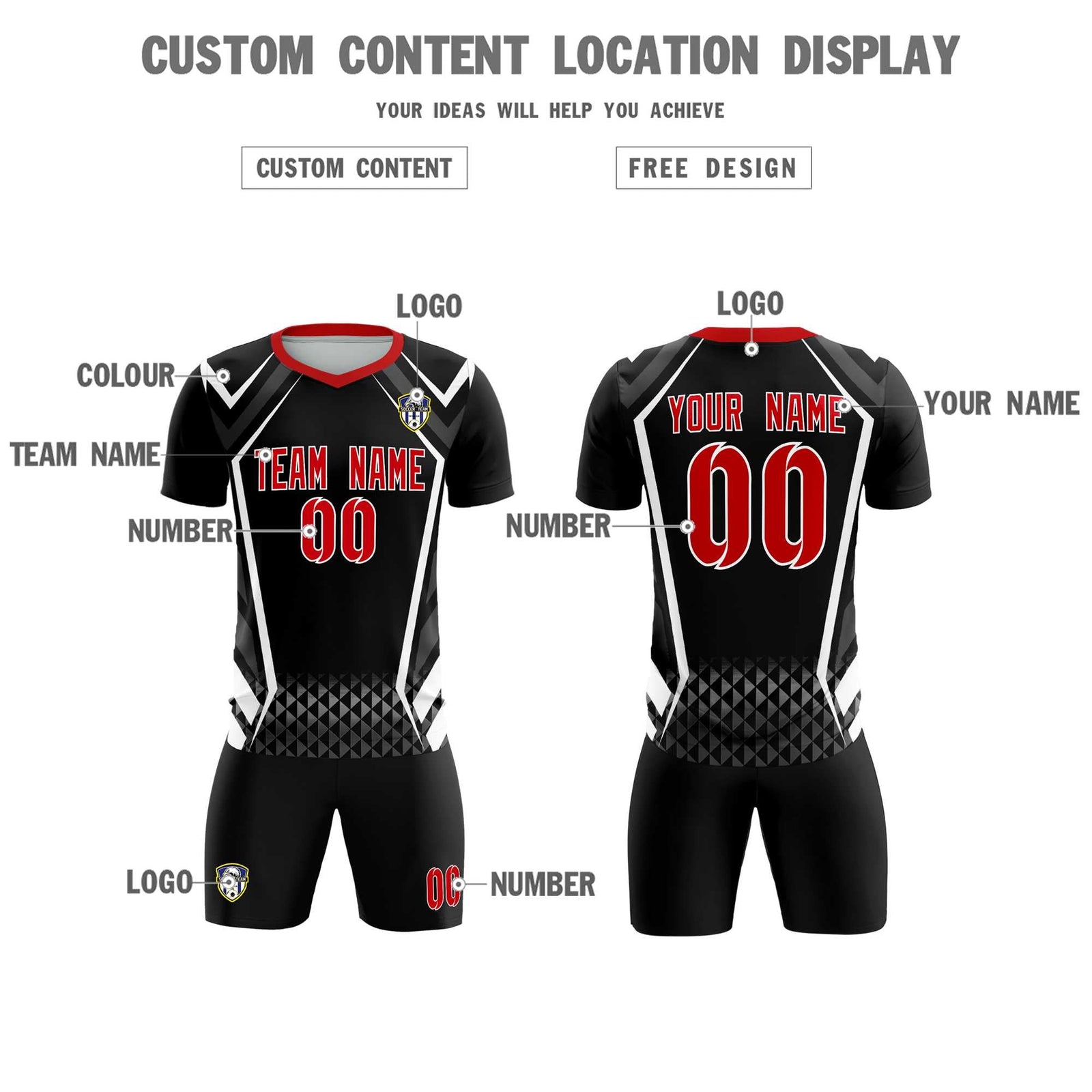 Custom Black Abstract Breathable Soccer Tops/Sets Jersey