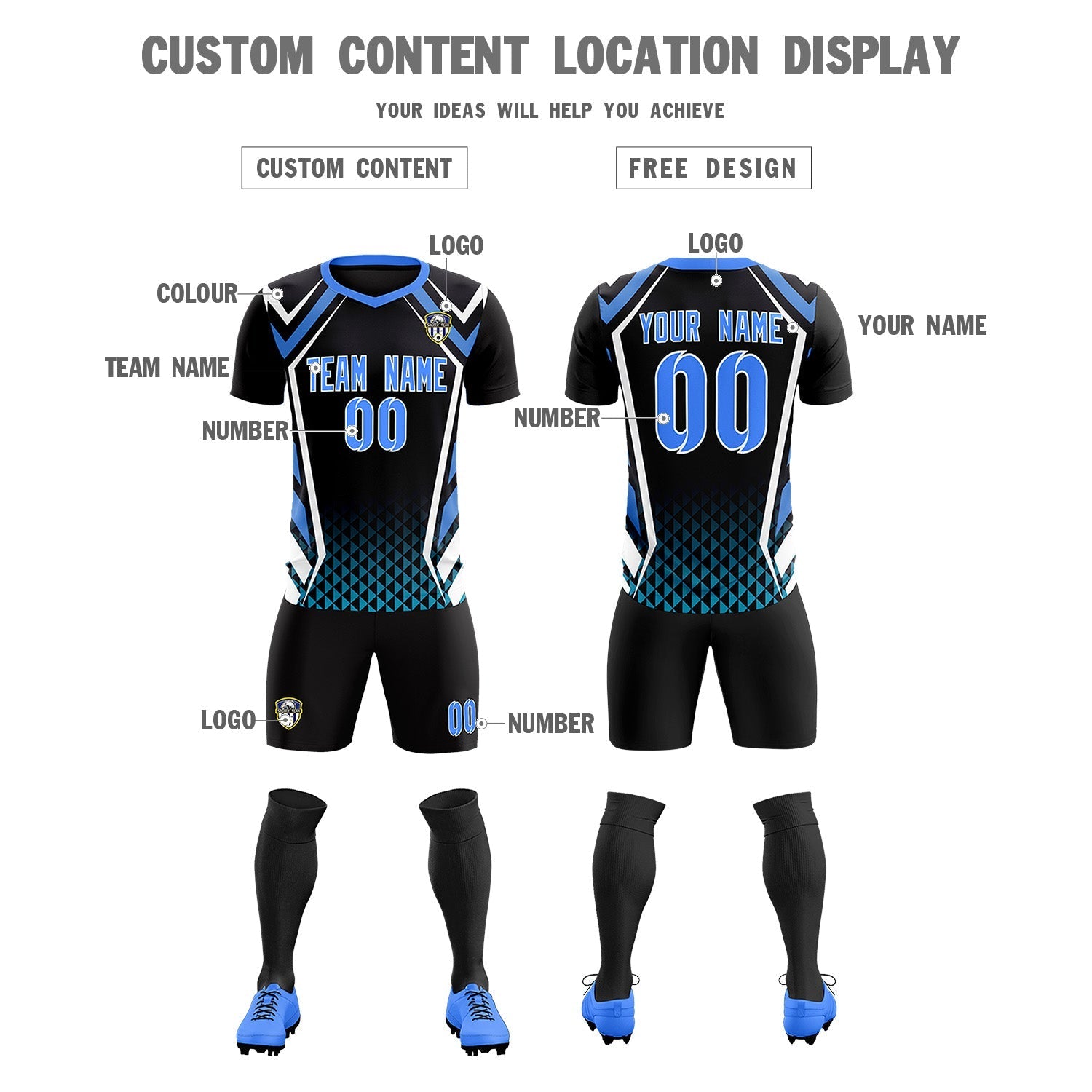 Custom Black Abstract Breathable Soccer Tops/Sets Jersey