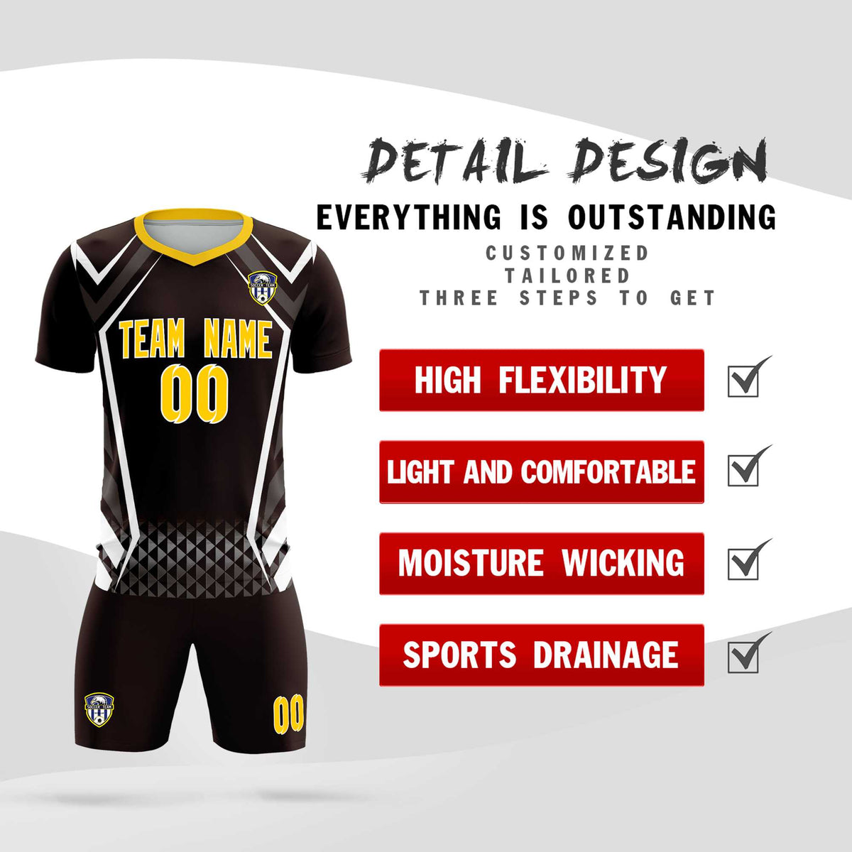 Custom Brown Abstract Breathable Soccer Tops/Sets Jersey
