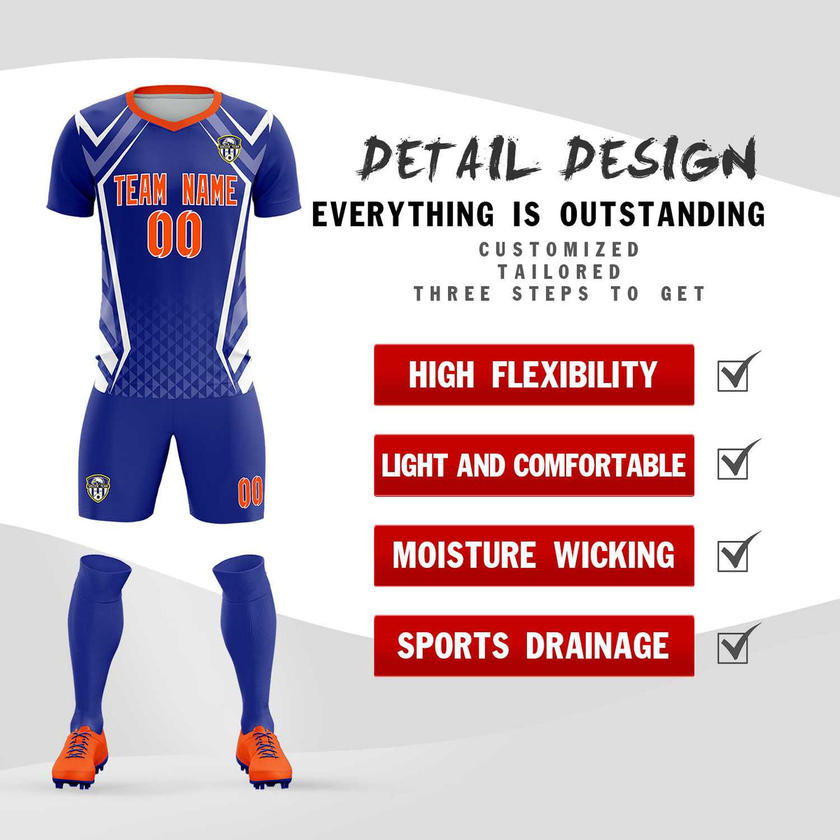 Custom Royal Abstract Breathable Soccer Tops/Sets Jersey