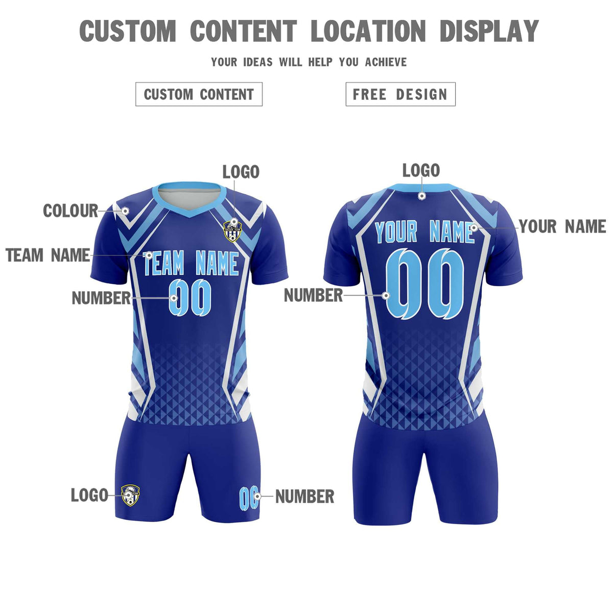 Custom Royal Abstract Breathable Soccer Tops/Sets Jersey