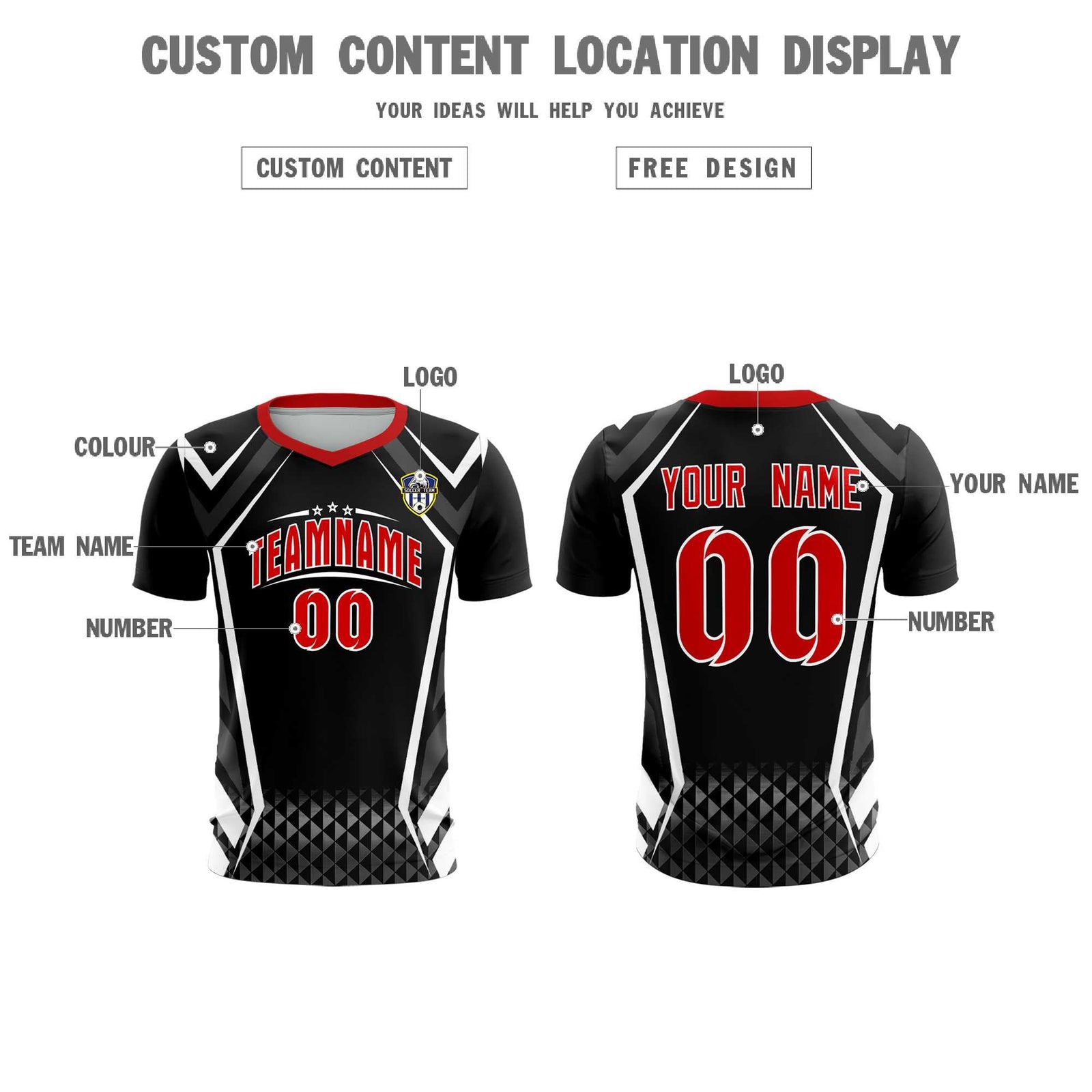 Custom Black Abstract Breathable Soccer Tops/Sets Jersey
