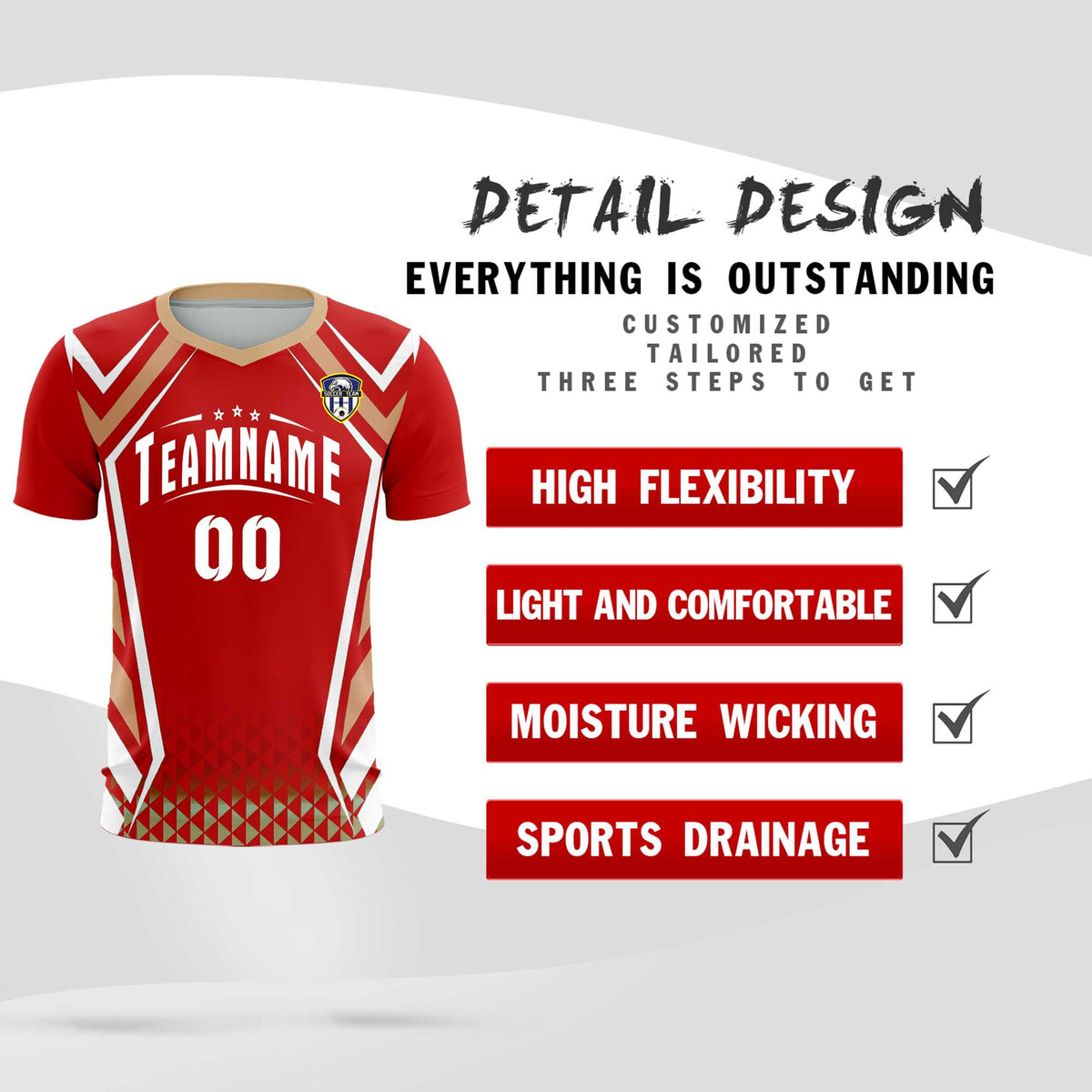 Custom Red Abstract Breathable Soccer Tops/Sets Jersey