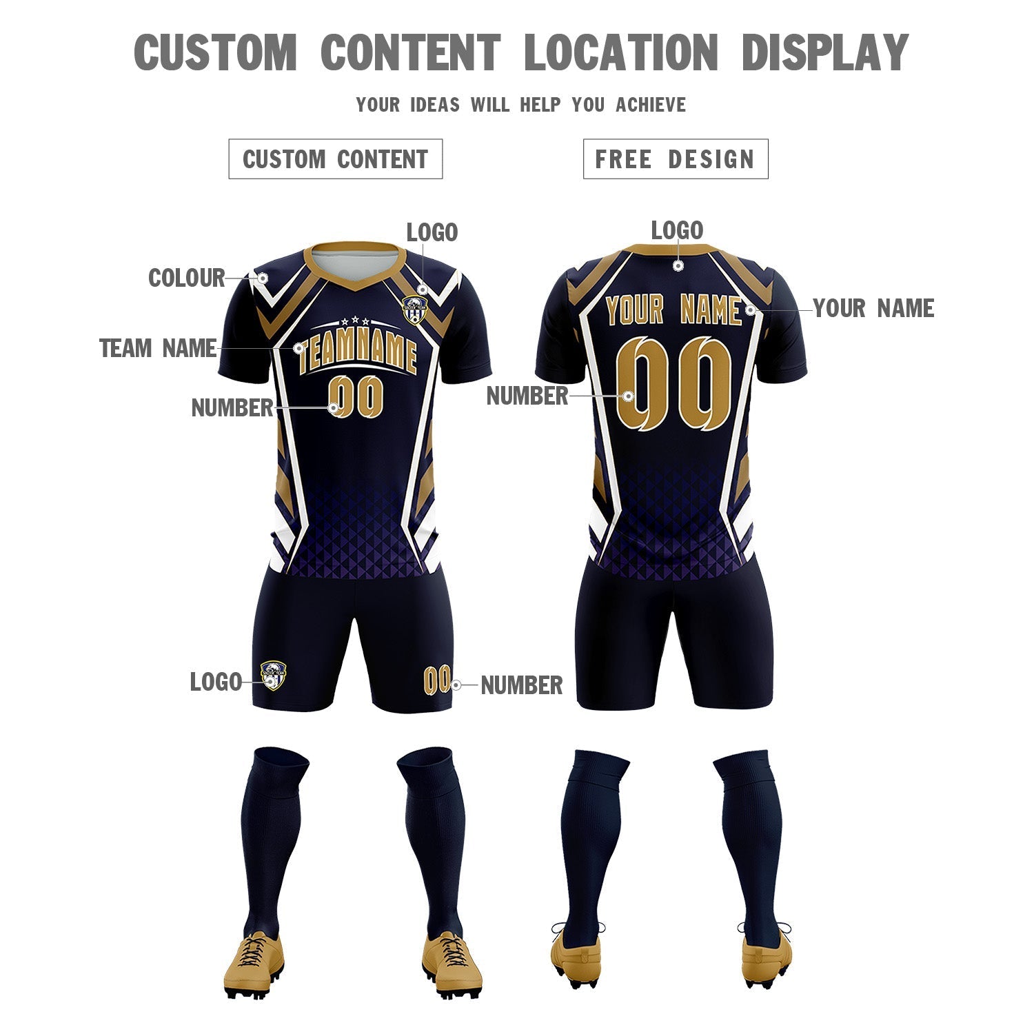 Custom Navy Abstract Breathable Soccer Tops/Sets Jersey