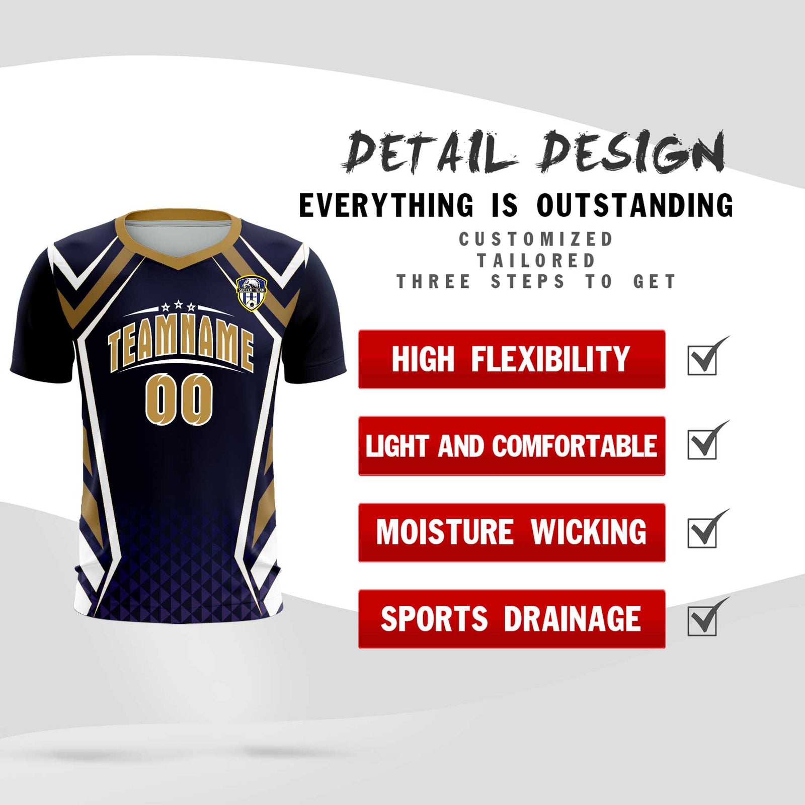 Custom Navy Abstract Breathable Soccer Tops/Sets Jersey