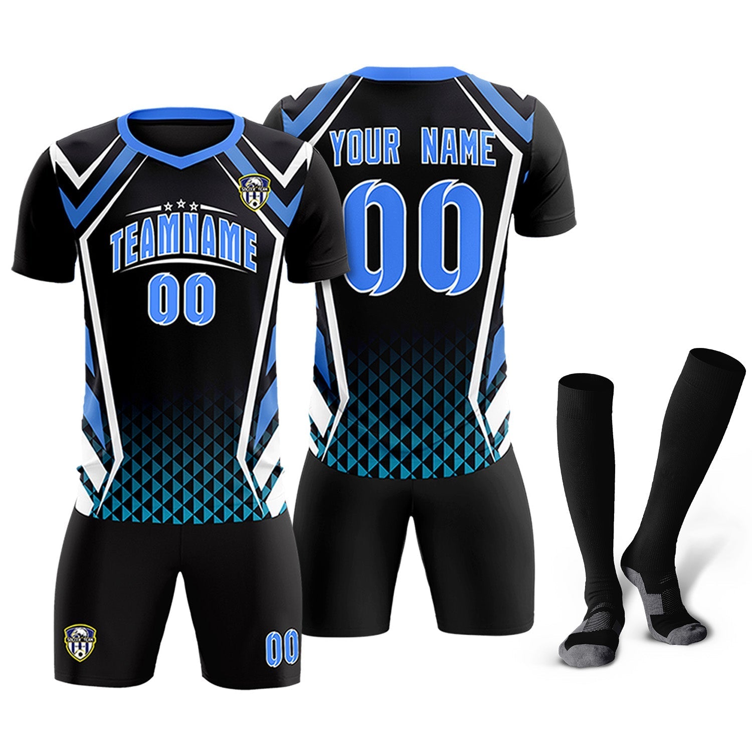 Custom Black Abstract Breathable Soccer Tops/Sets Jersey
