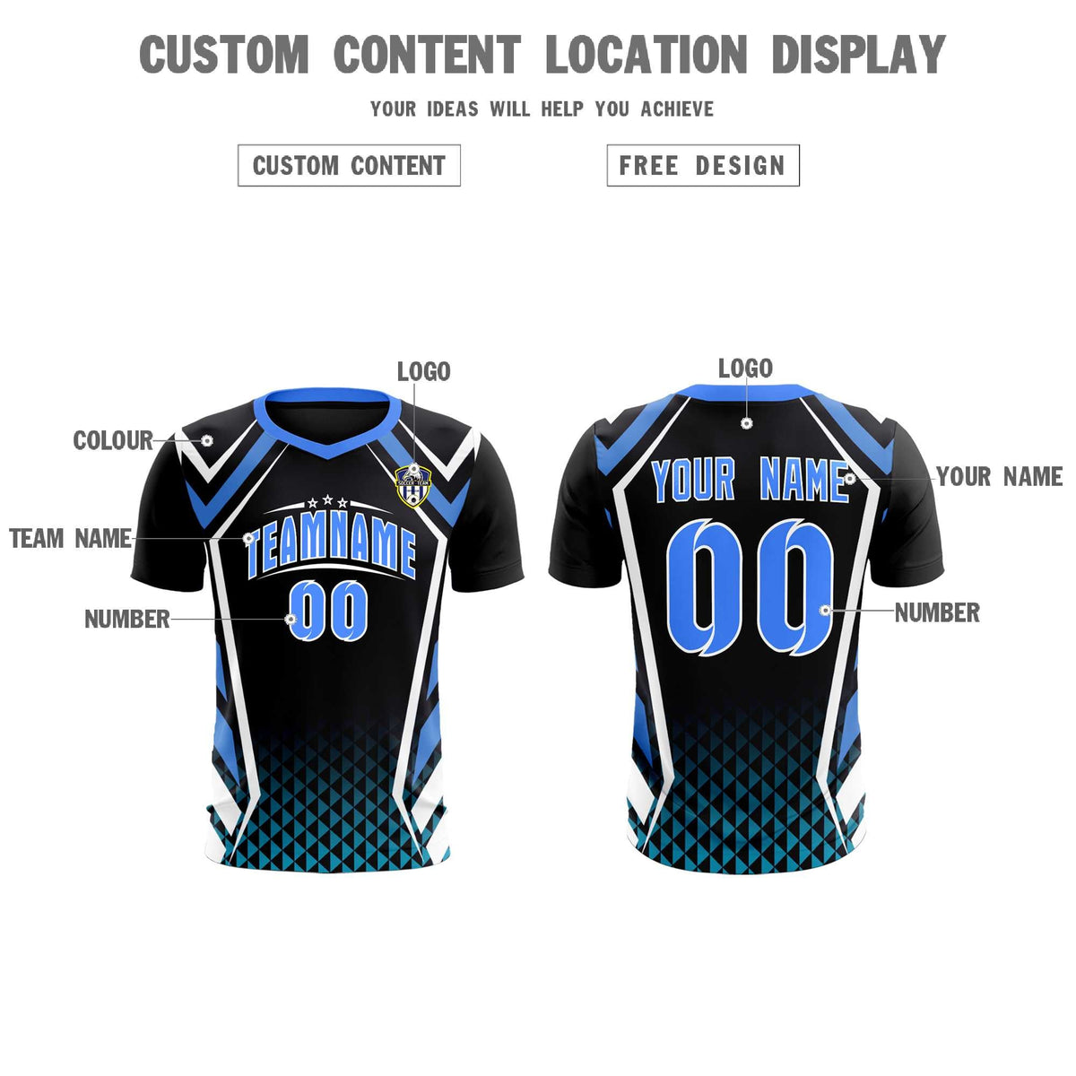 Custom Black Abstract Breathable Soccer Tops/Sets Jersey