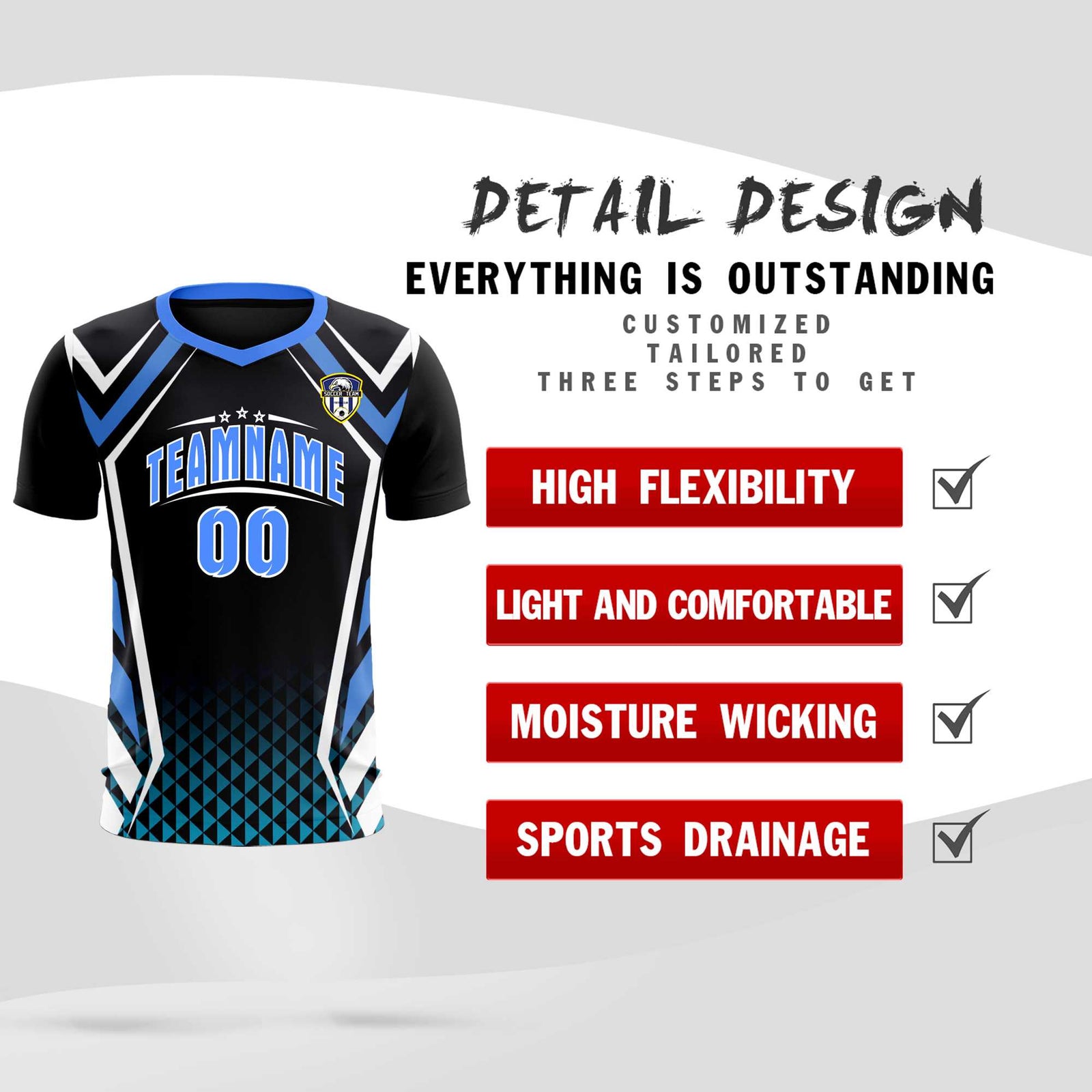 Custom Black Abstract Breathable Soccer Tops/Sets Jersey