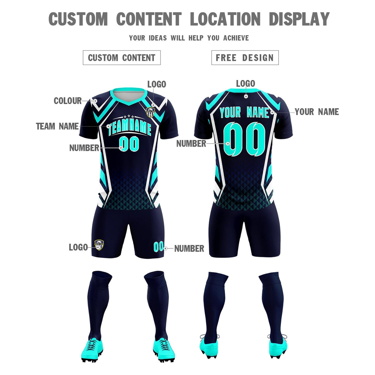 Custom Navy Abstract Breathable Soccer Tops/Sets Jersey