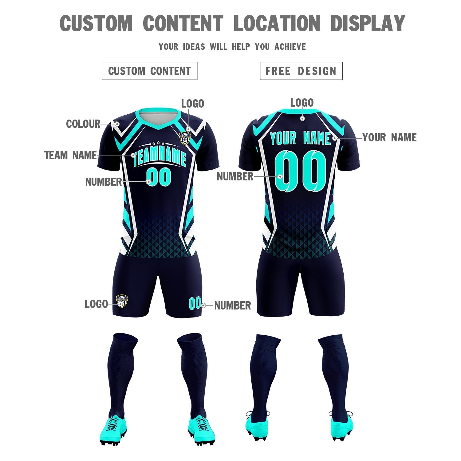 Custom Navy Abstract Breathable Soccer Tops/Sets Jersey
