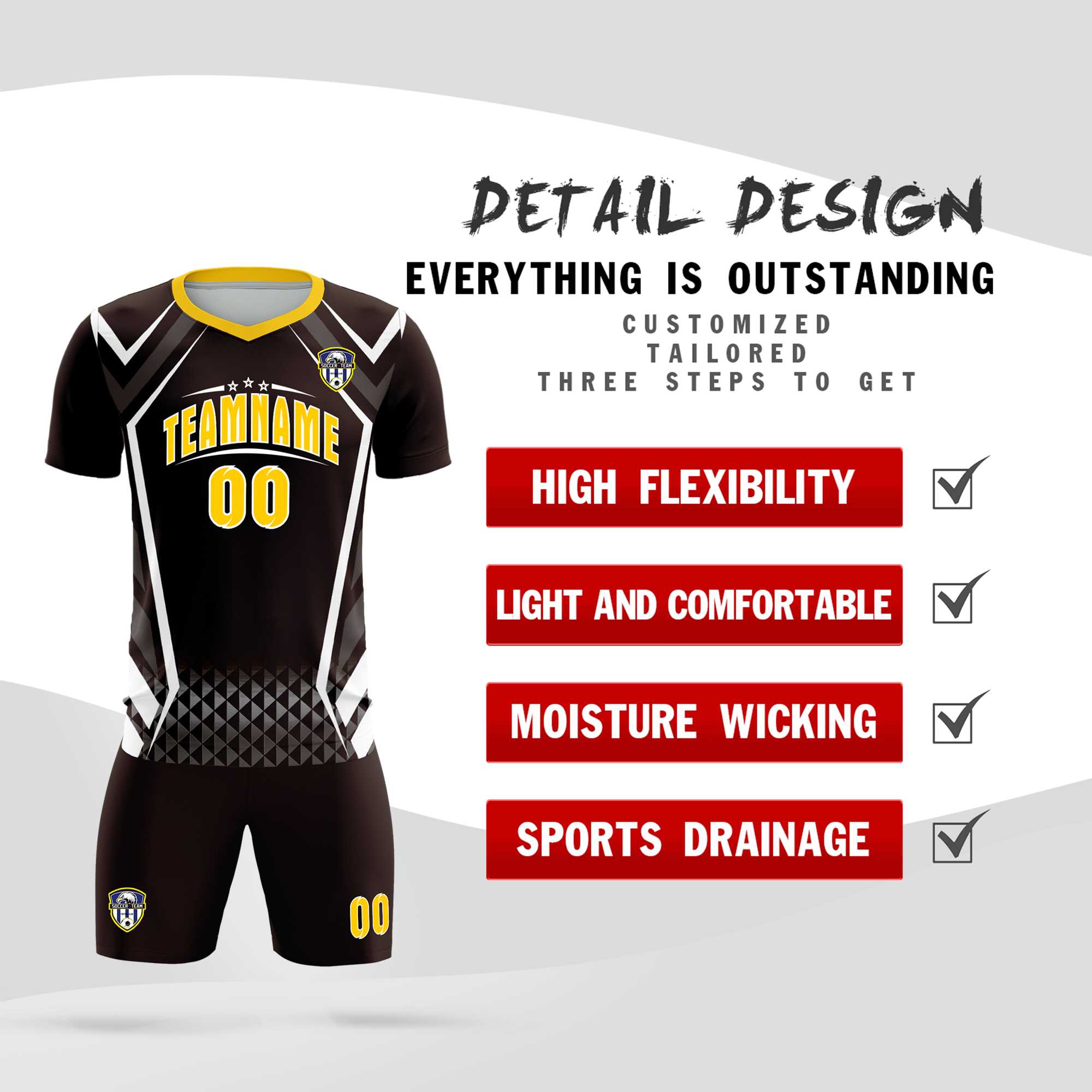 Custom Brown Abstract Breathable Soccer Tops/Sets Jersey