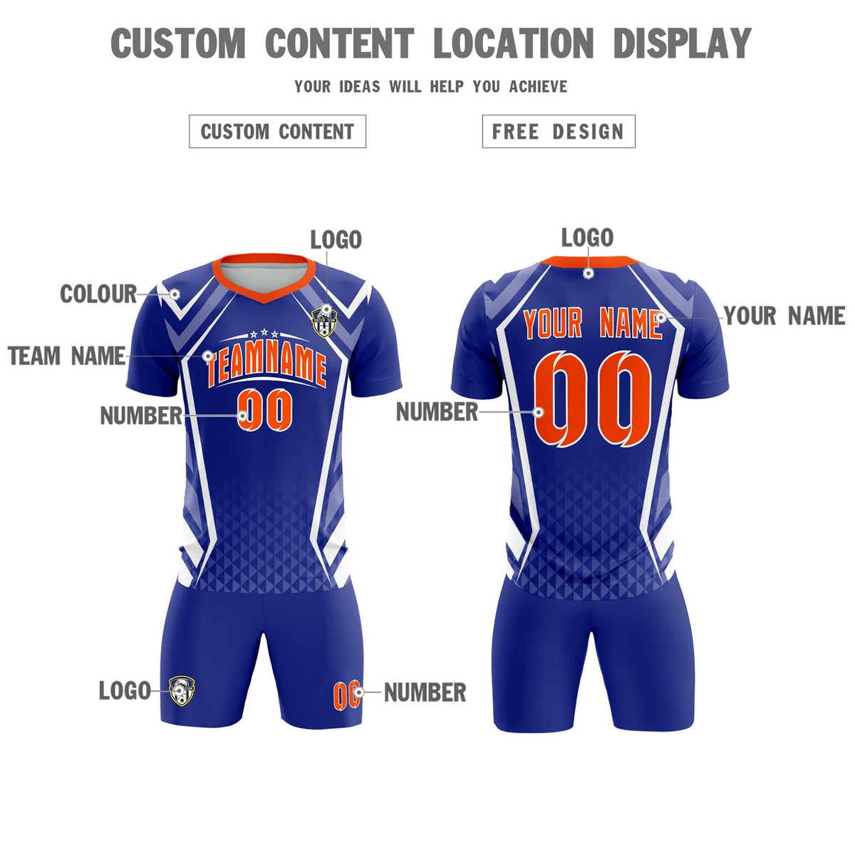 Custom Royal Abstract Breathable Soccer Tops/Sets Jersey