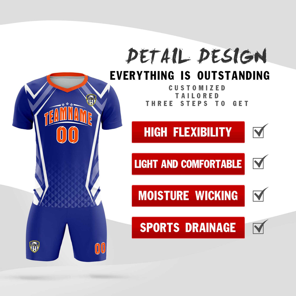 Custom Royal Abstract Breathable Soccer Tops/Sets Jersey