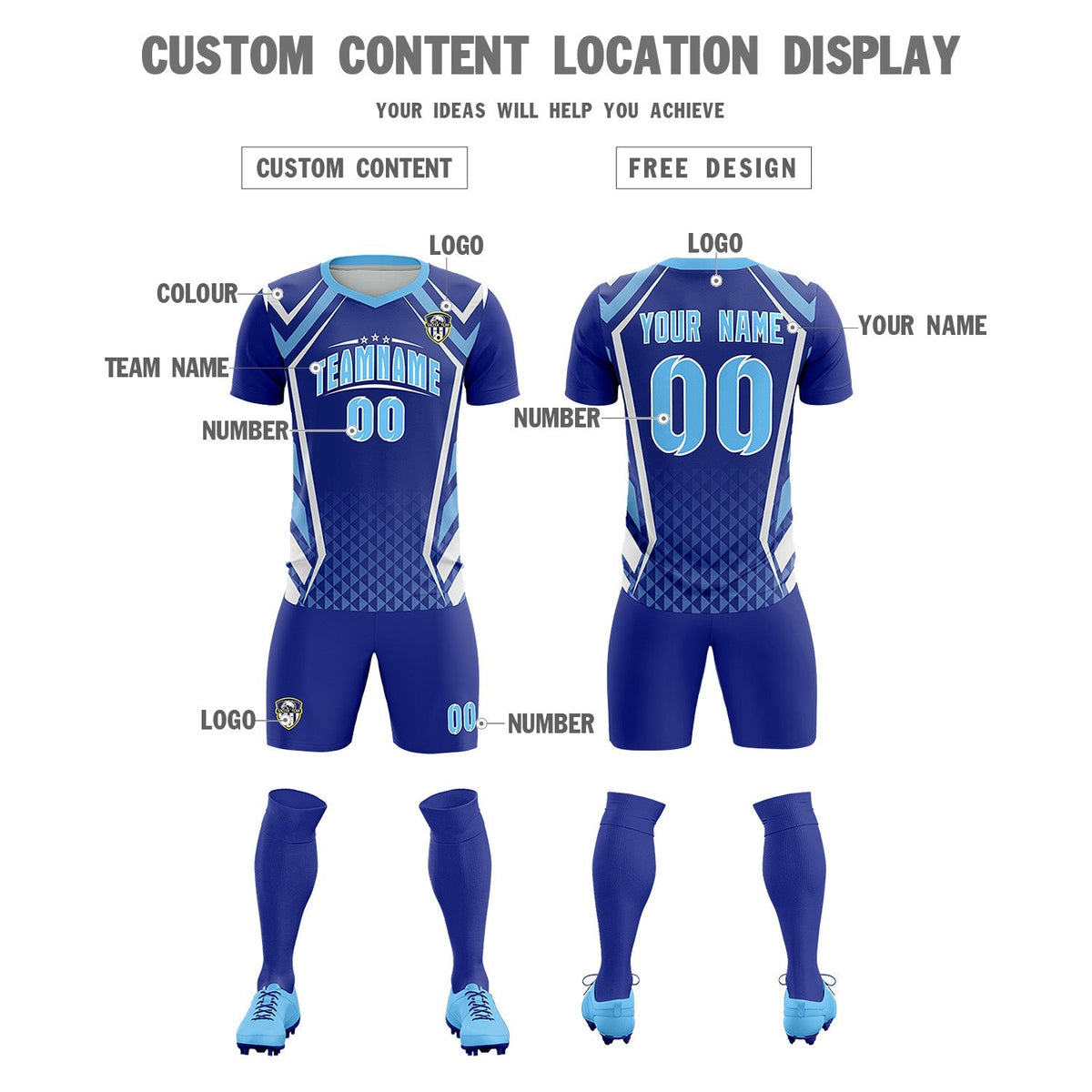 Custom Royal Abstract Breathable Soccer Tops/Sets Jersey