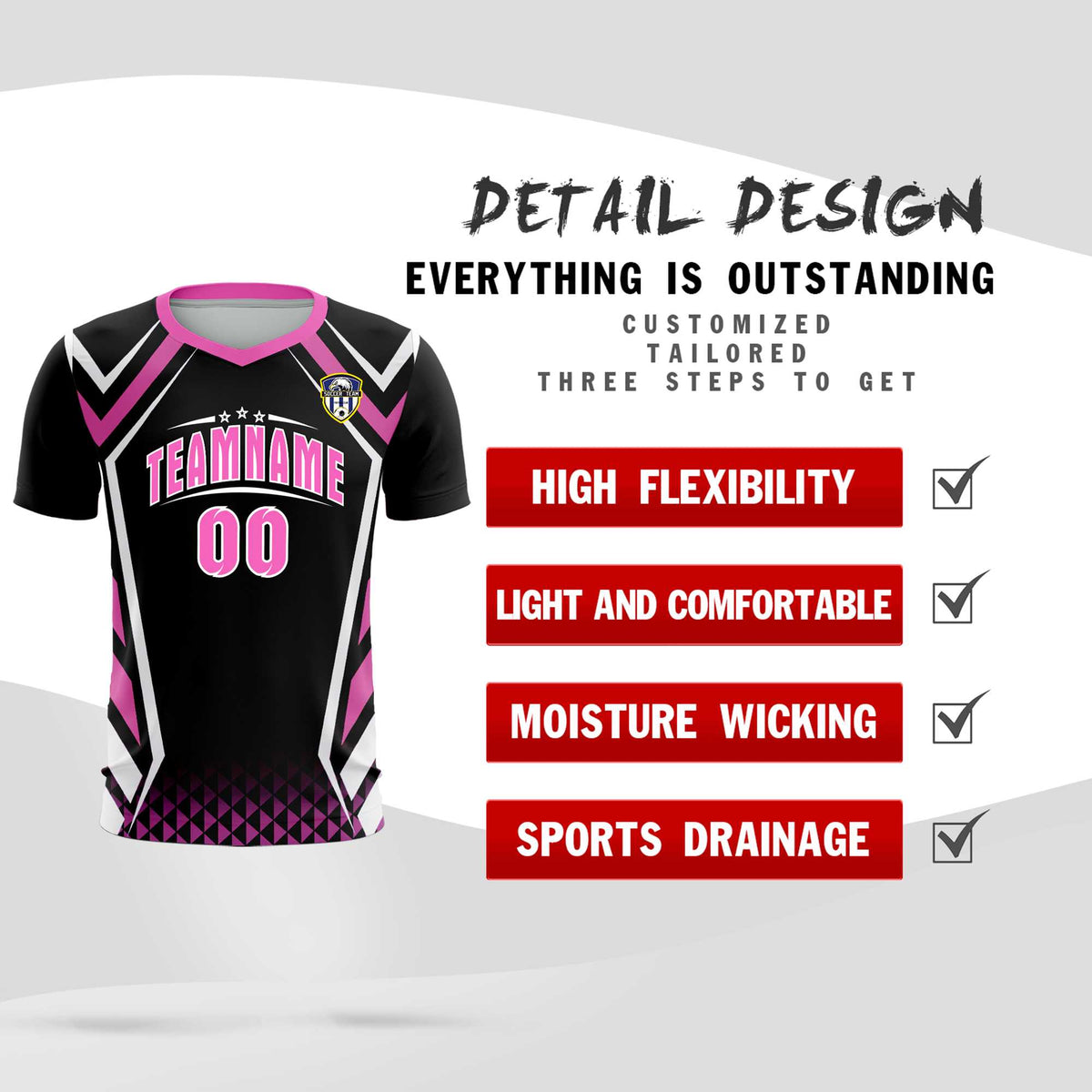Custom Black Abstract Breathable Soccer Tops/Sets Jersey