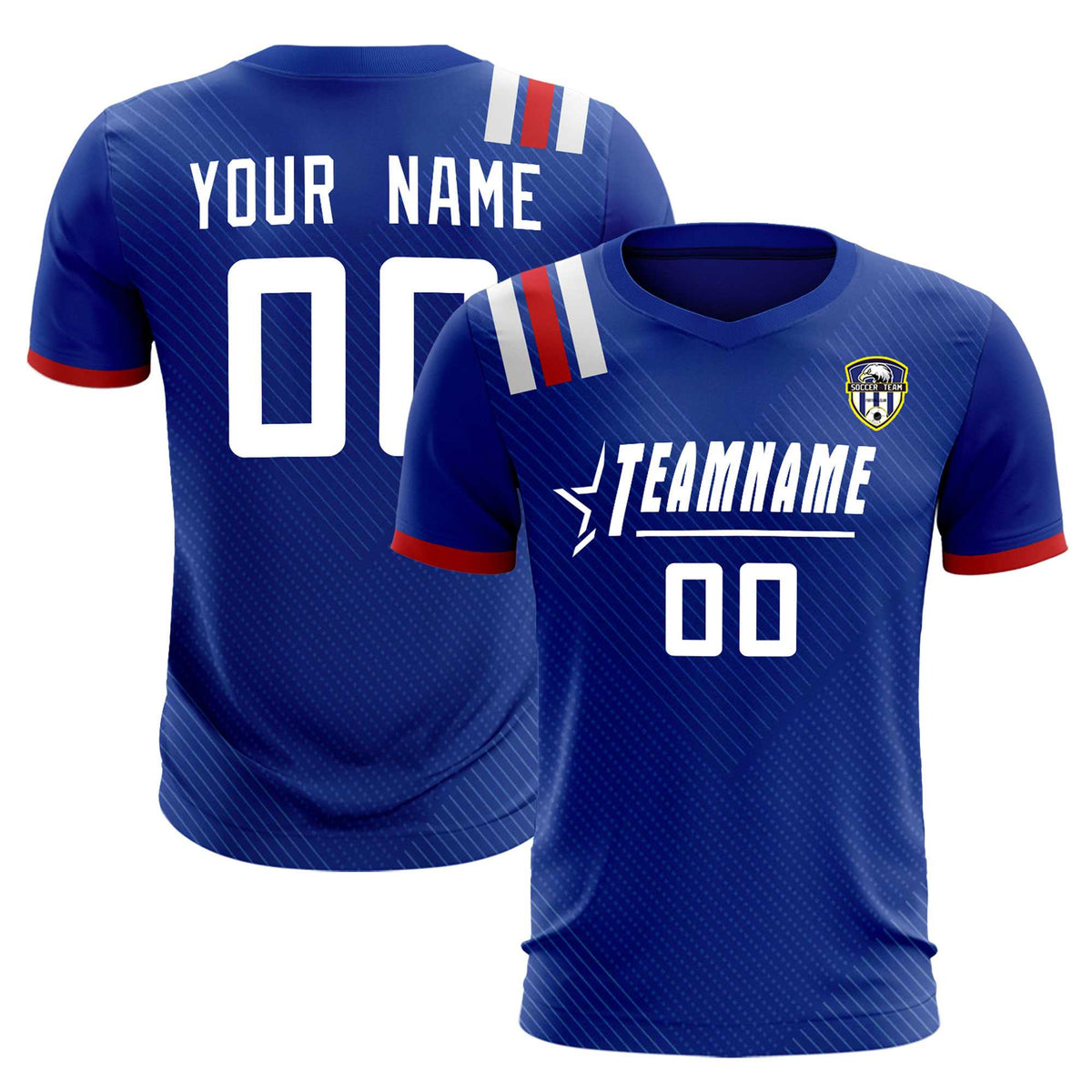 Custom Royal Striped Sportswear Soccer Tops/Sets Jersey For Adults