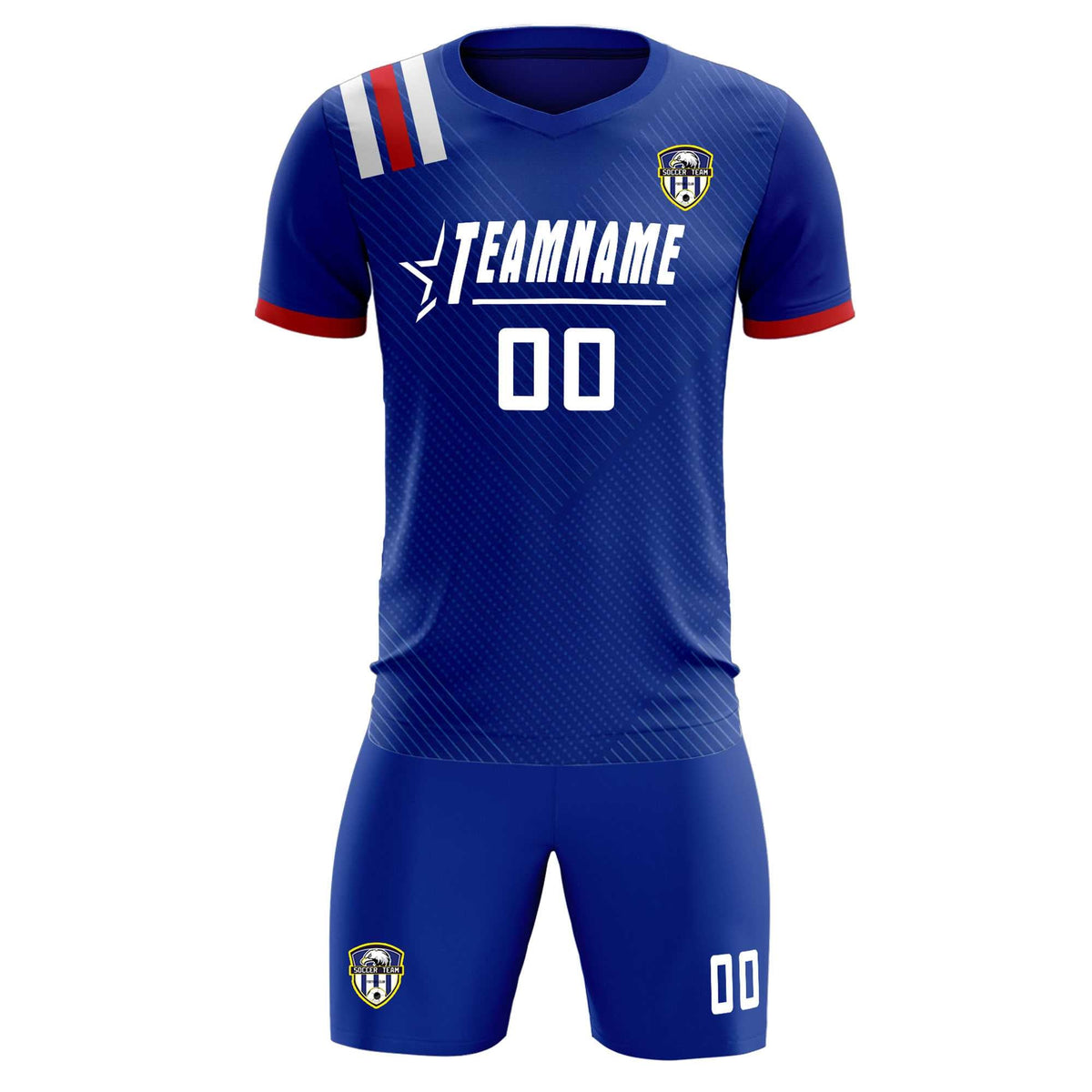 Custom Royal Striped Sportswear Soccer Tops/Sets Jersey For Adults