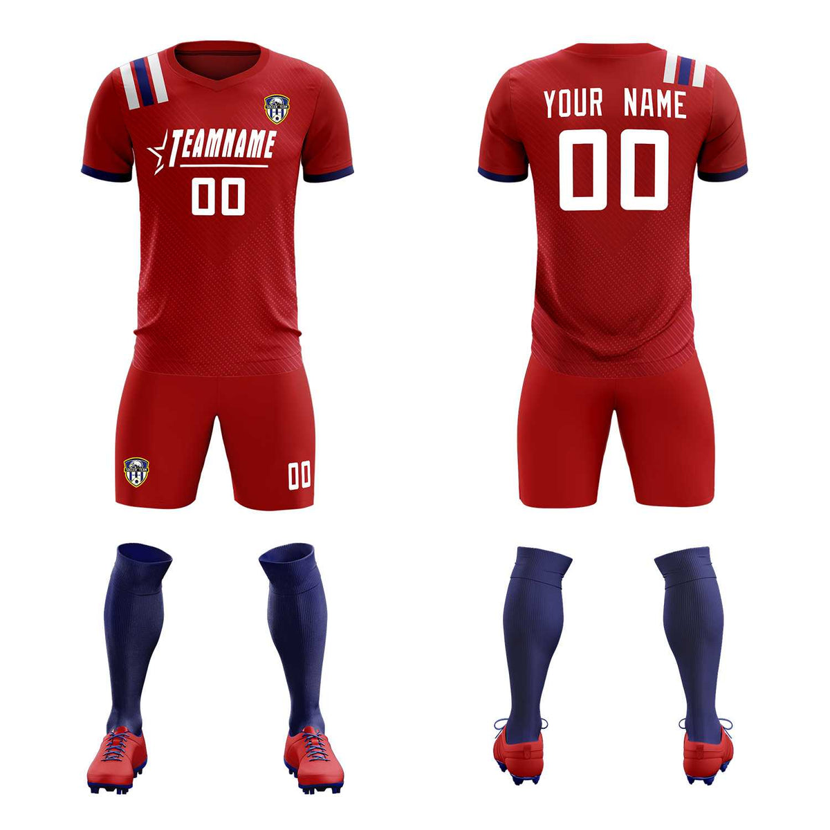 Custom Red Striped Sportswear Soccer Tops/Sets Jersey For Adults