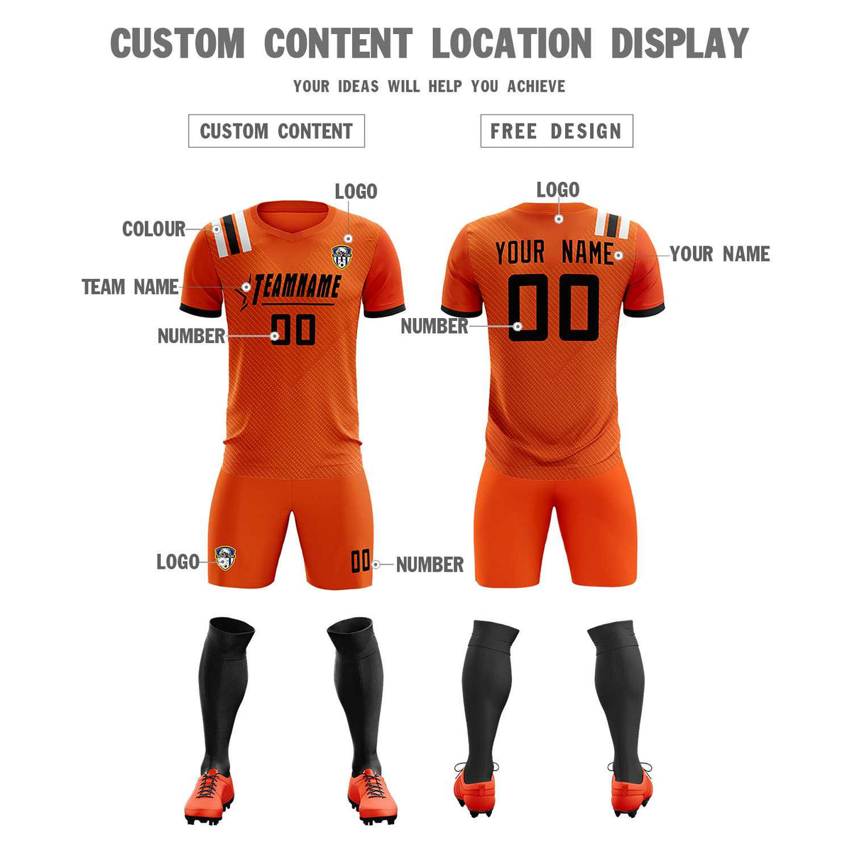 Custom Orange Striped Sportswear Soccer Tops/Sets Jersey For Adults