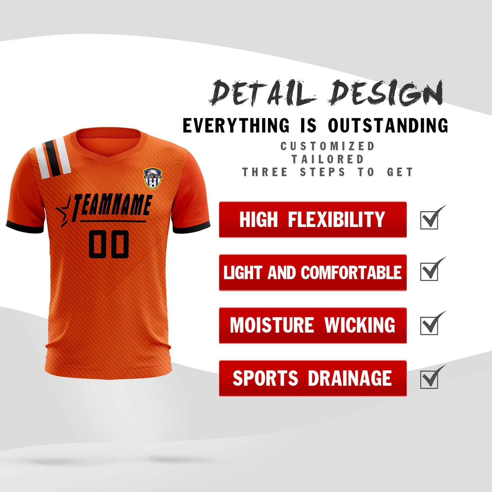 Custom Orange Striped Sportswear Soccer Tops/Sets Jersey For Adults