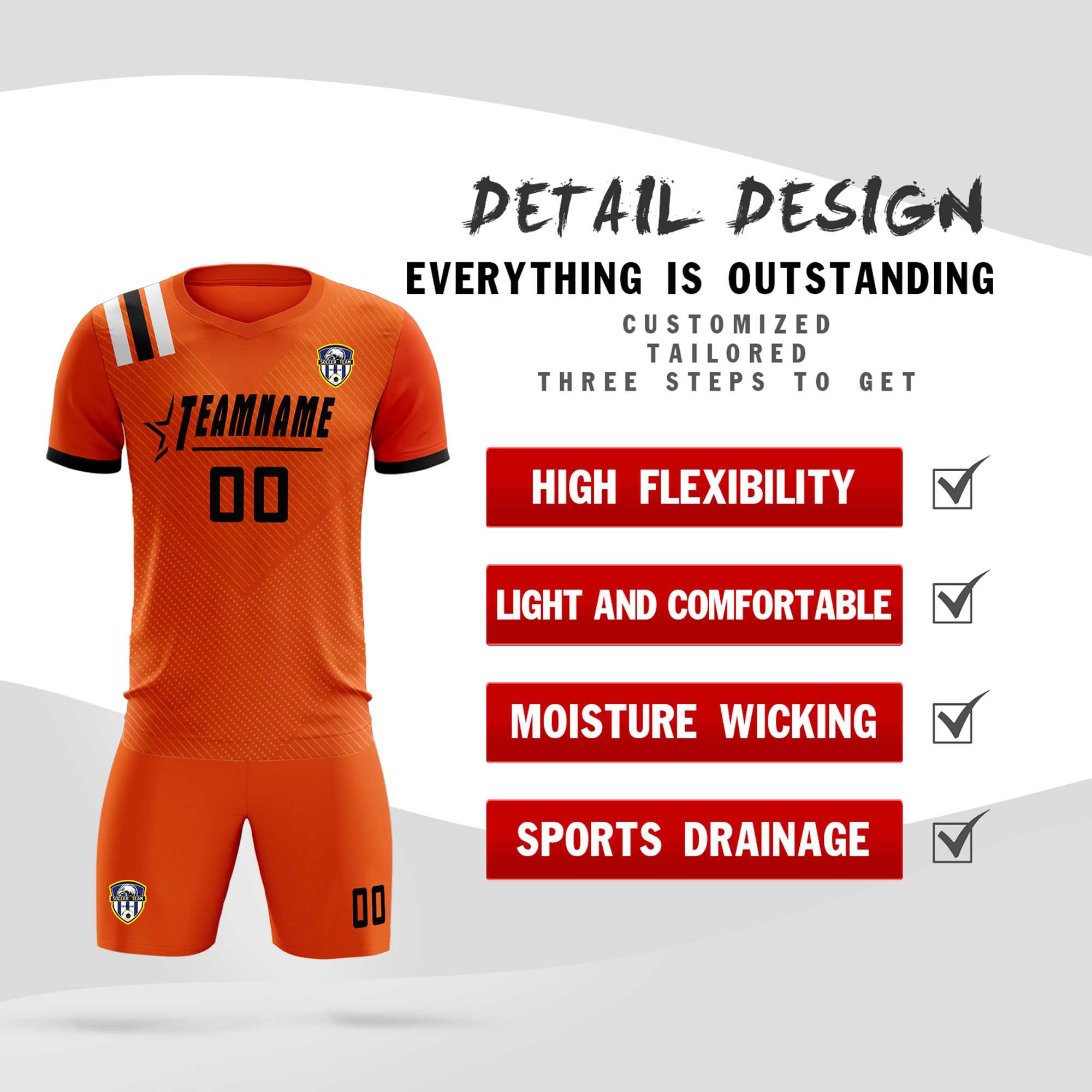 Custom Orange Striped Sportswear Soccer Tops/Sets Jersey For Adults