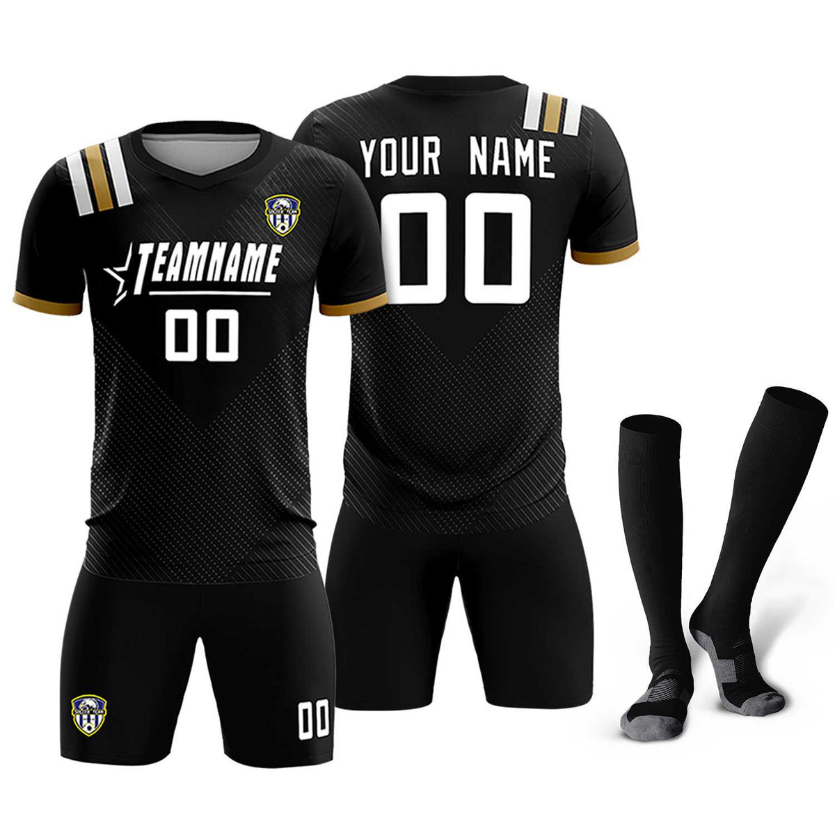 Custom Black Striped Sportswear Soccer Tops/Sets Jersey For Adults