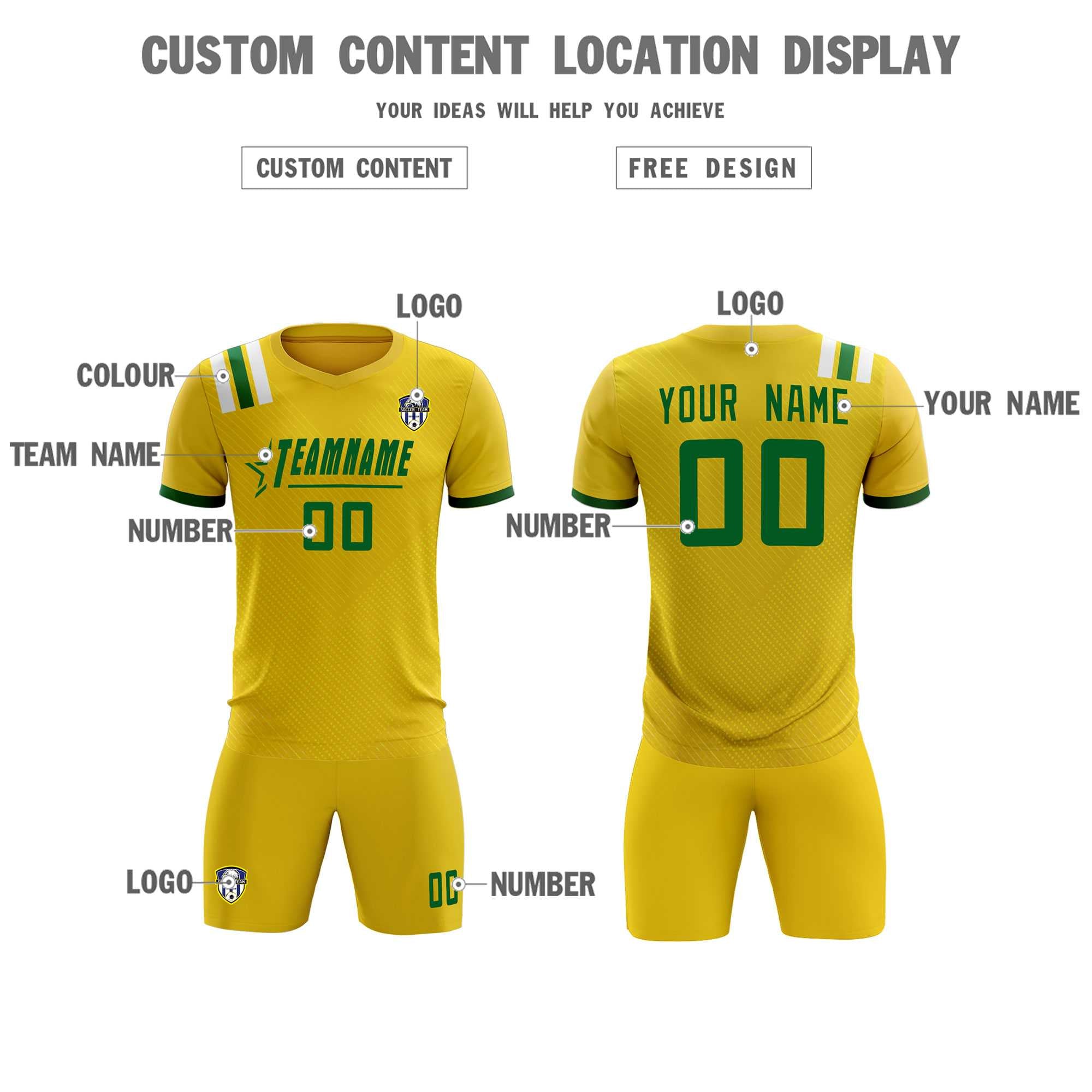 Custom Gold Striped Sportswear Soccer Tops/Sets Jersey For Adults