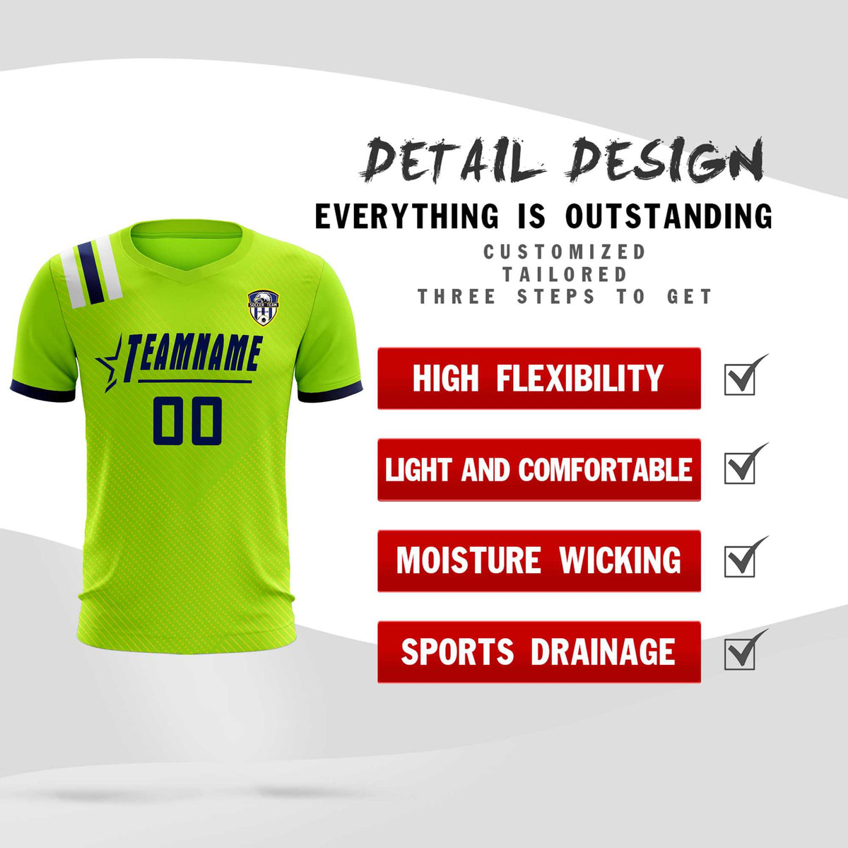 Custom Neon Green Striped Sportswear Soccer Tops/Sets Jersey For Adults