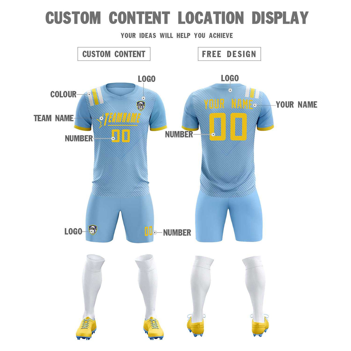 Custom Light Blue Striped Sportswear Soccer Tops/Sets Jersey For Adults