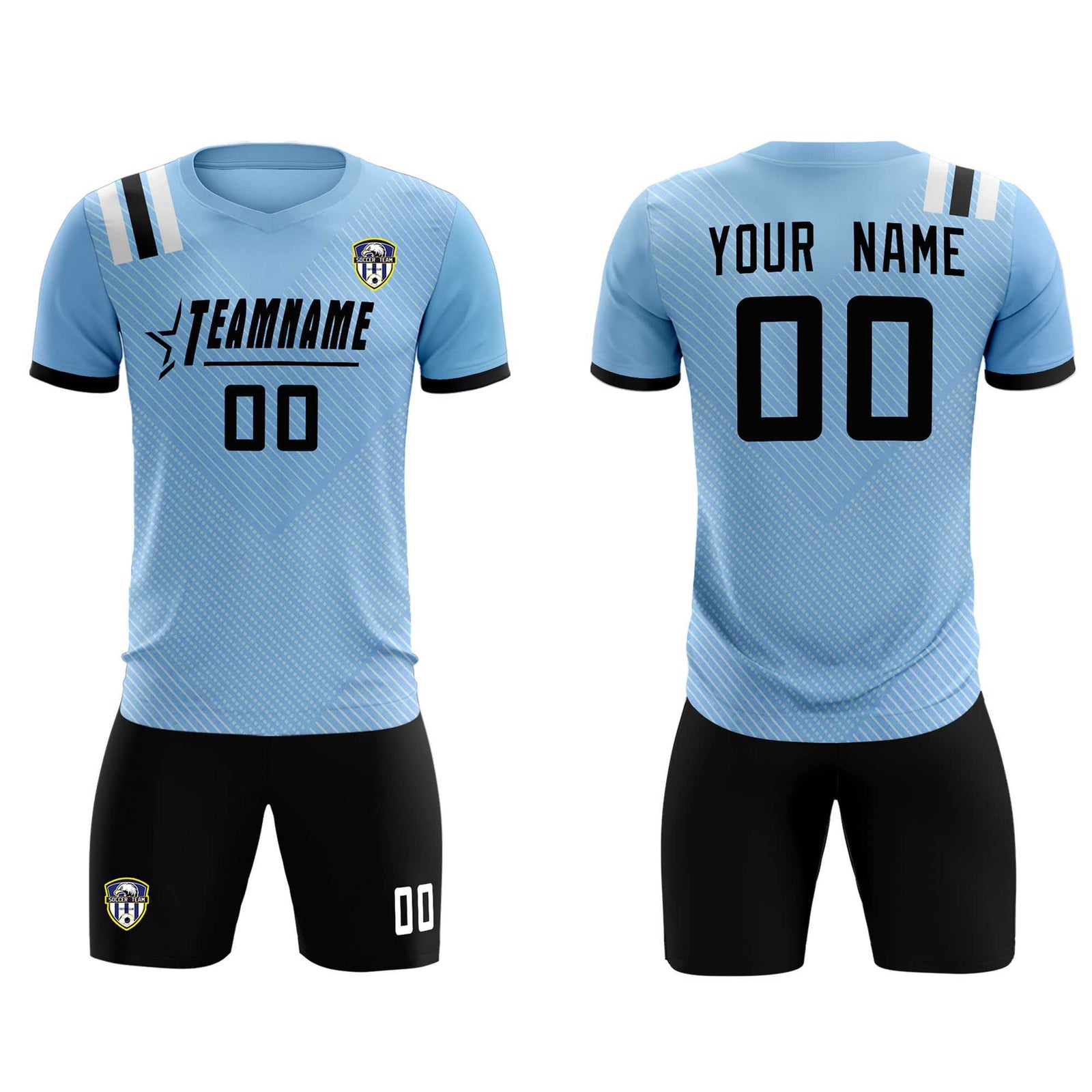 Custom Light Blue Striped Sportswear Soccer Tops/Sets Jersey For Adults