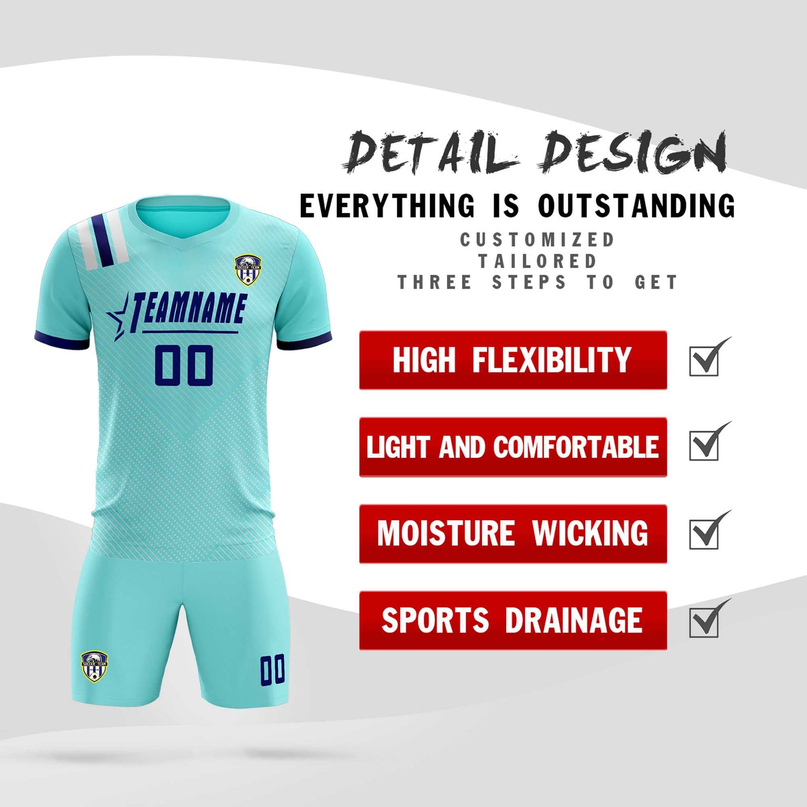 Custom Sky Blue Striped Sportswear Soccer Tops/Sets Jersey For Adults