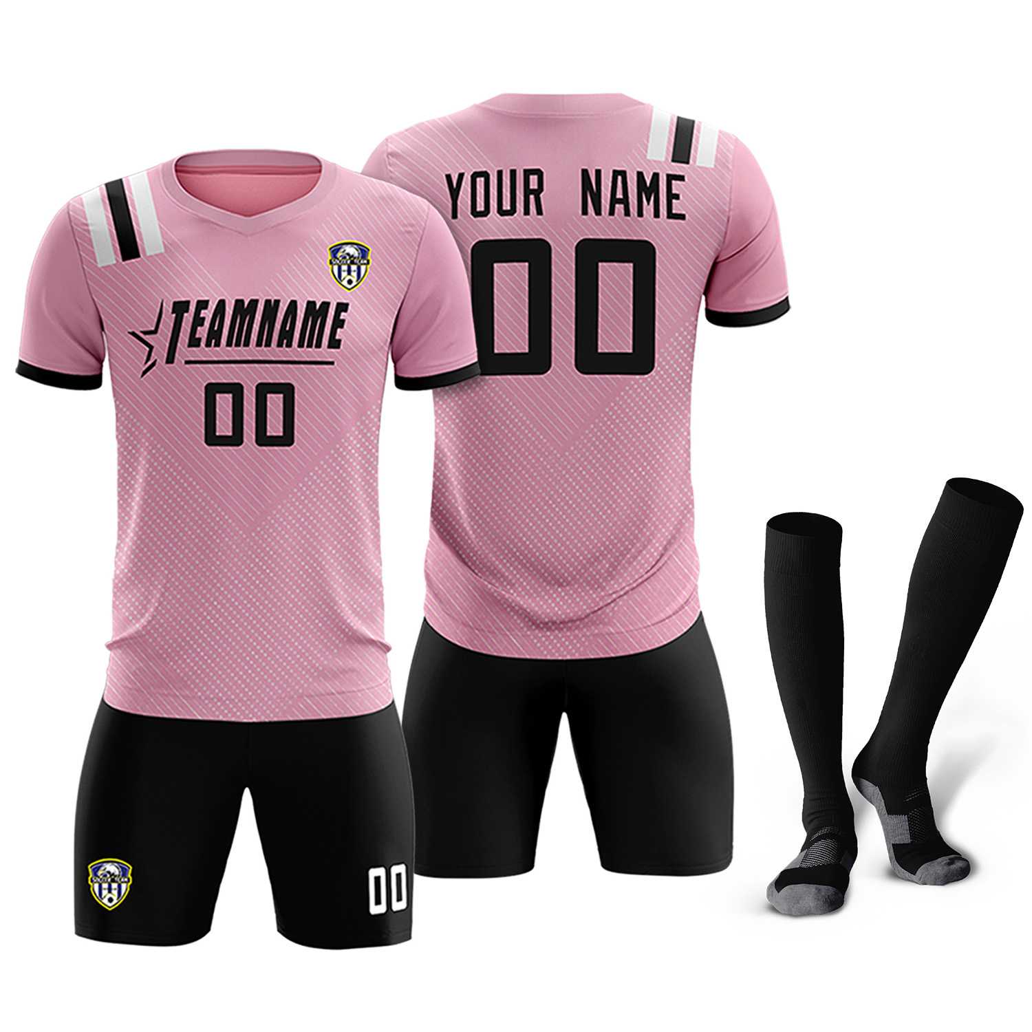 Custom Pink Striped Sportswear Soccer Tops/Sets Jersey For Adults