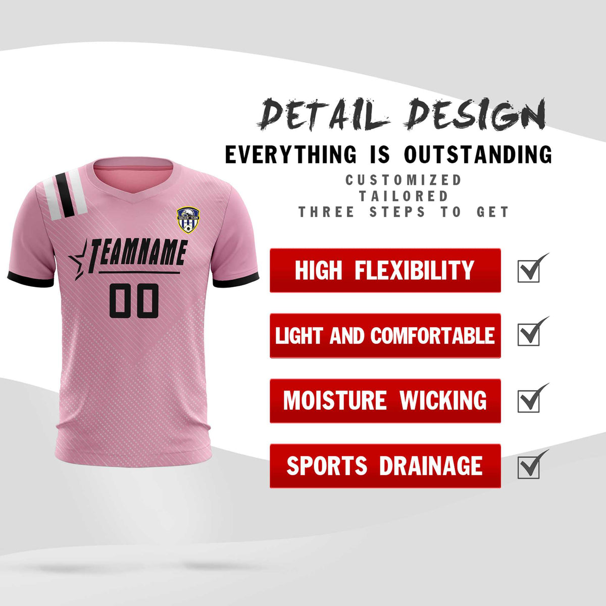 Custom Pink Striped Sportswear Soccer Tops/Sets Jersey For Adults