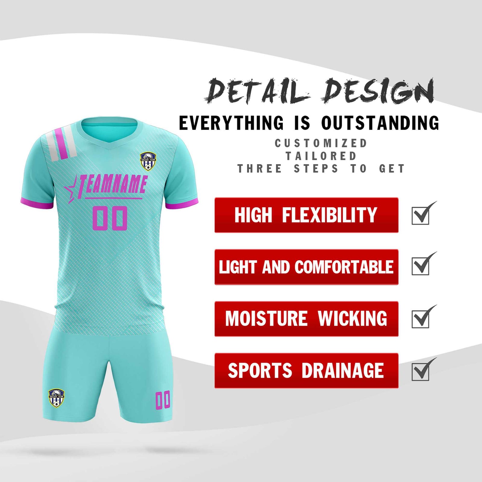 Custom Light Blue Striped Sportswear Soccer Tops/Sets Jersey For Adults