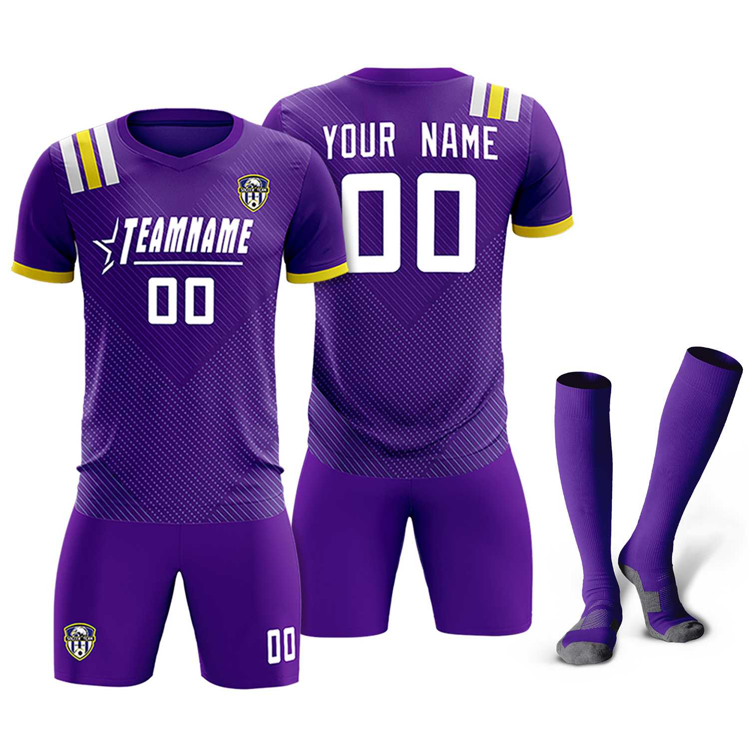 Custom Purple Striped Sportswear Soccer Tops/Sets Jersey For Adults